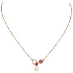 Nathalie Jean Colorful Diamond Tourmaline Pearl Carnelian Gold Pendant Necklace