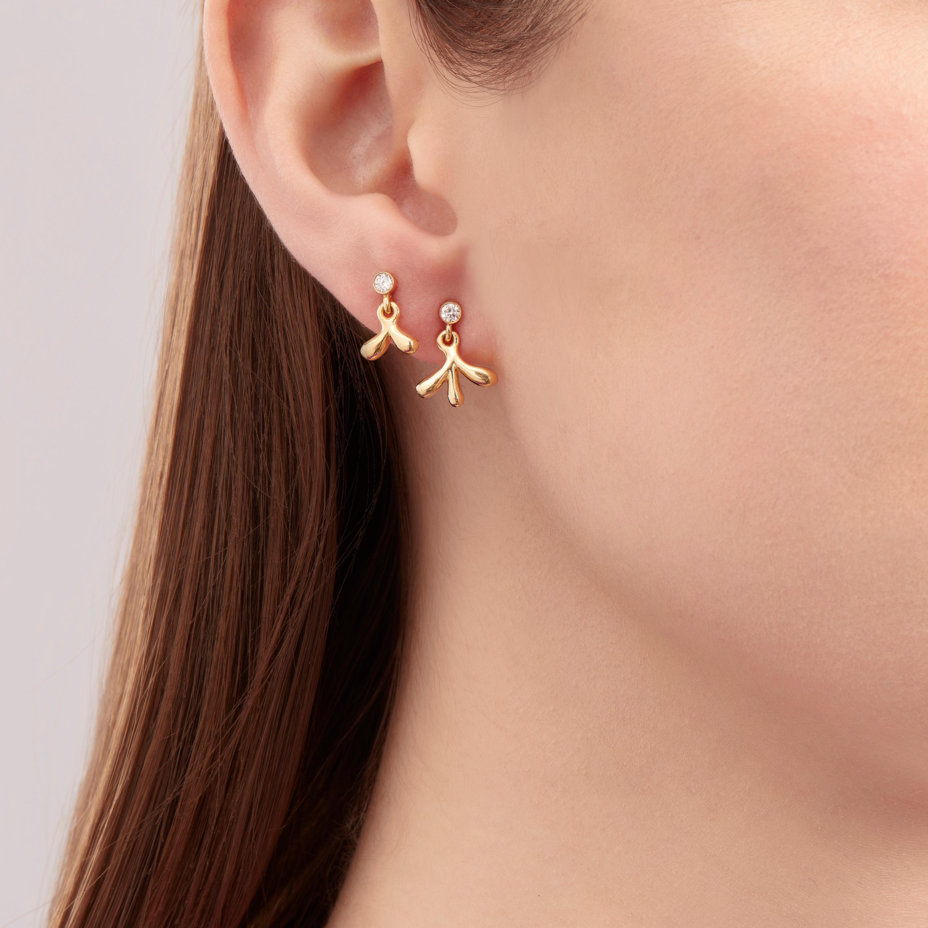 Women's or Men's Nathalie Jean Contemporary Natural Style Diamond Gold Dangle Stud Earrings For Sale