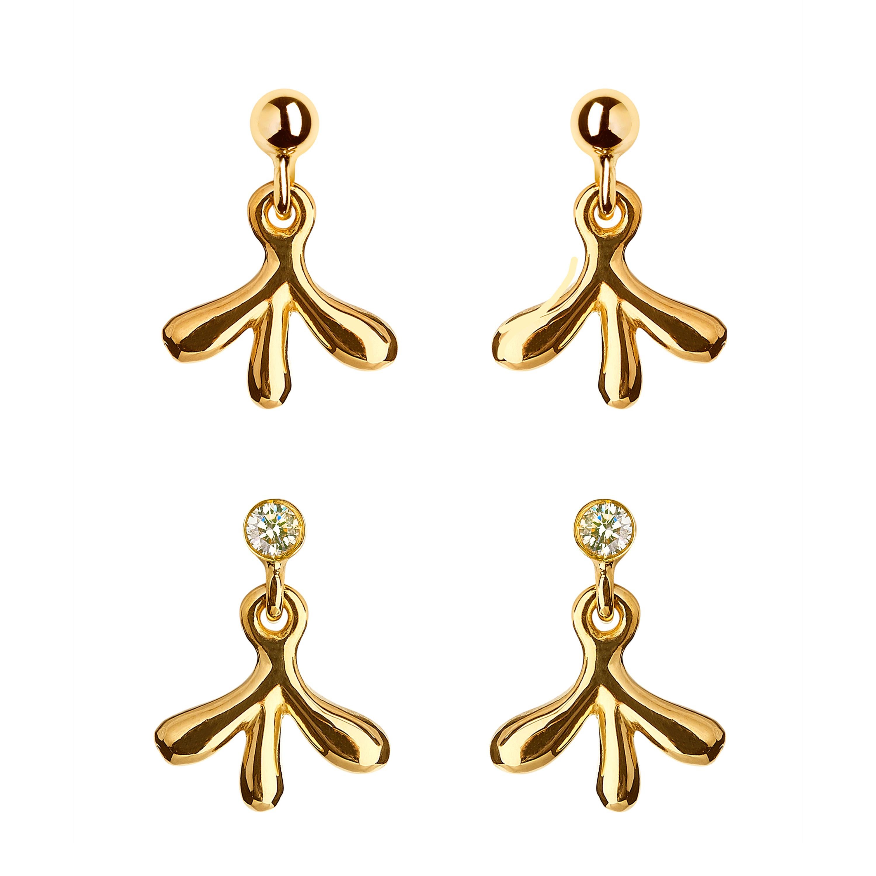 Nathalie Jean Contemporary Natural Style Diamond Gold Drop Dangle Earrings For Sale 2