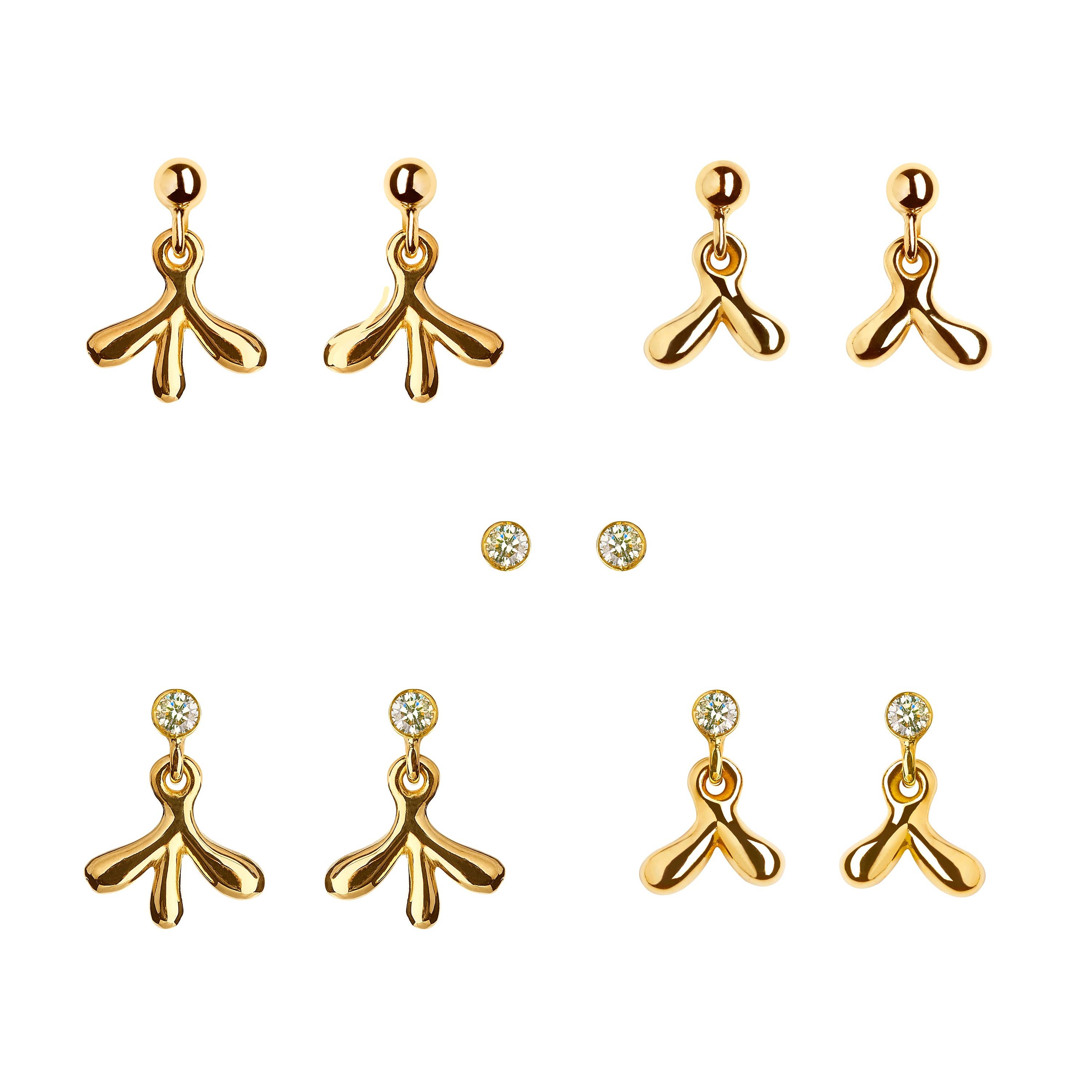 Nathalie Jean Contemporary Natural Style Diamond Gold Drop Dangle Earrings For Sale 3