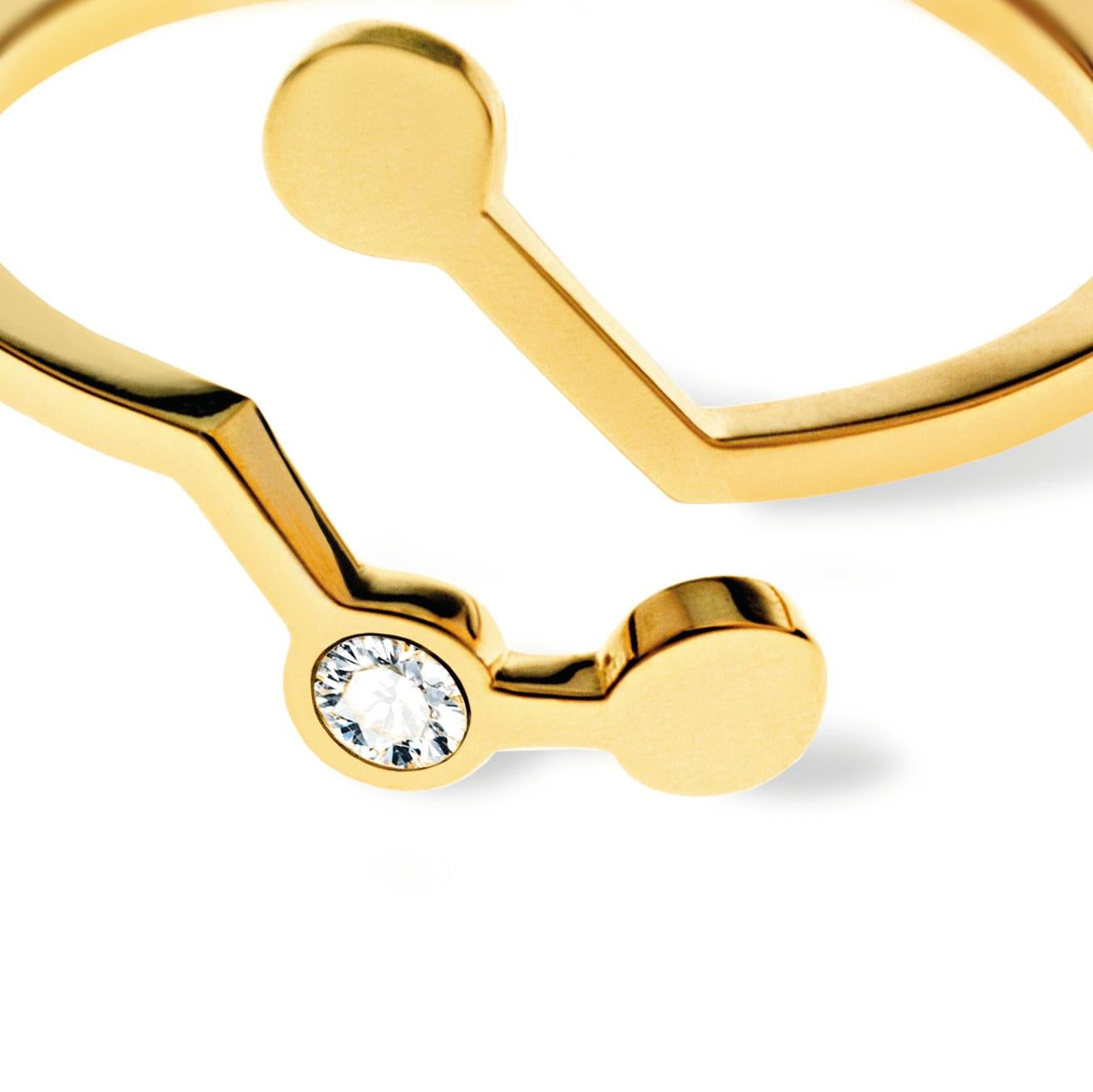 Round Cut Nathalie Jean Contemporary 0.018 Carat Diamond 18 Karat Yellow Gold Ring