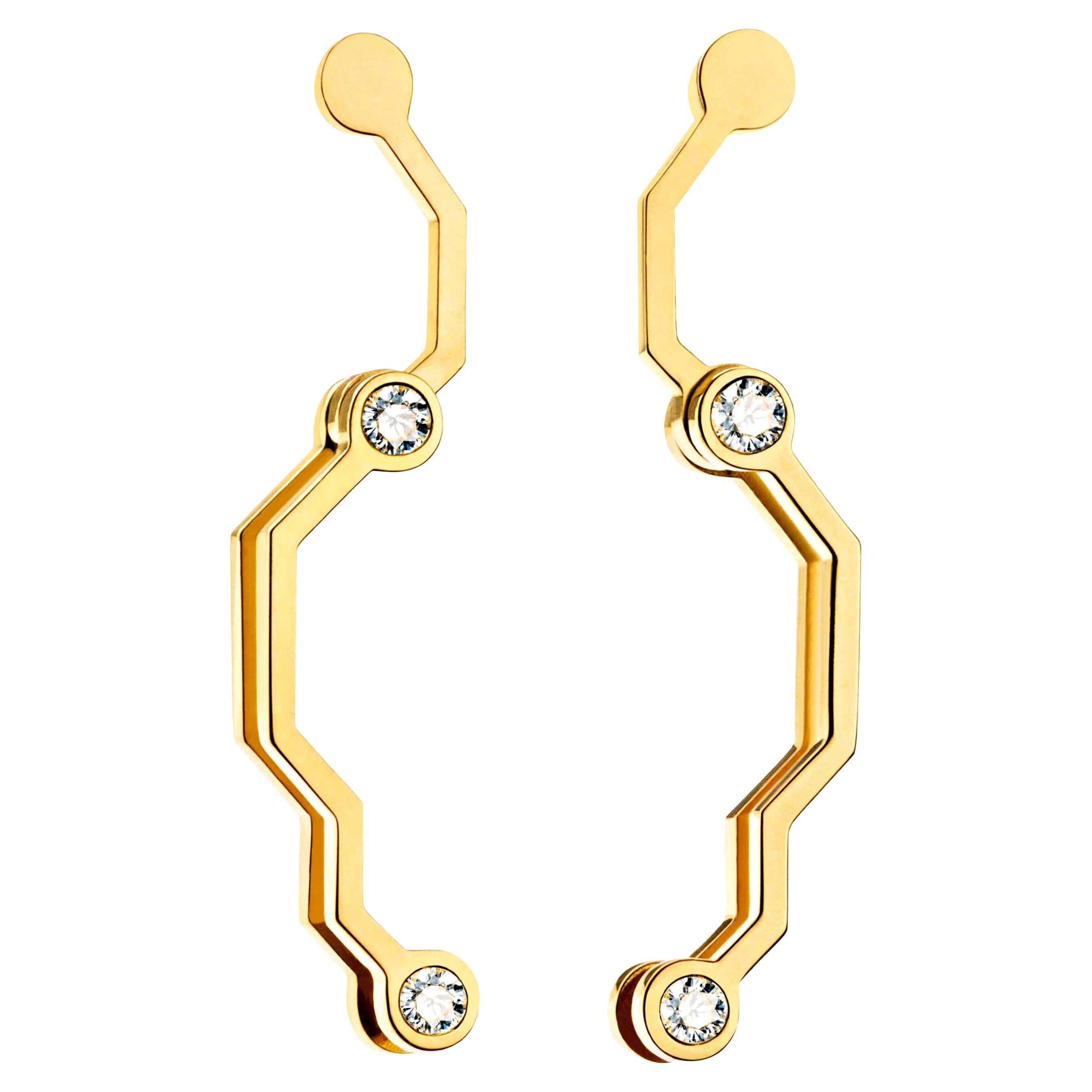 Nathalie Jean Contemporary 0.072 Carat Diamond 18k Yellow Gold Drop Earrings