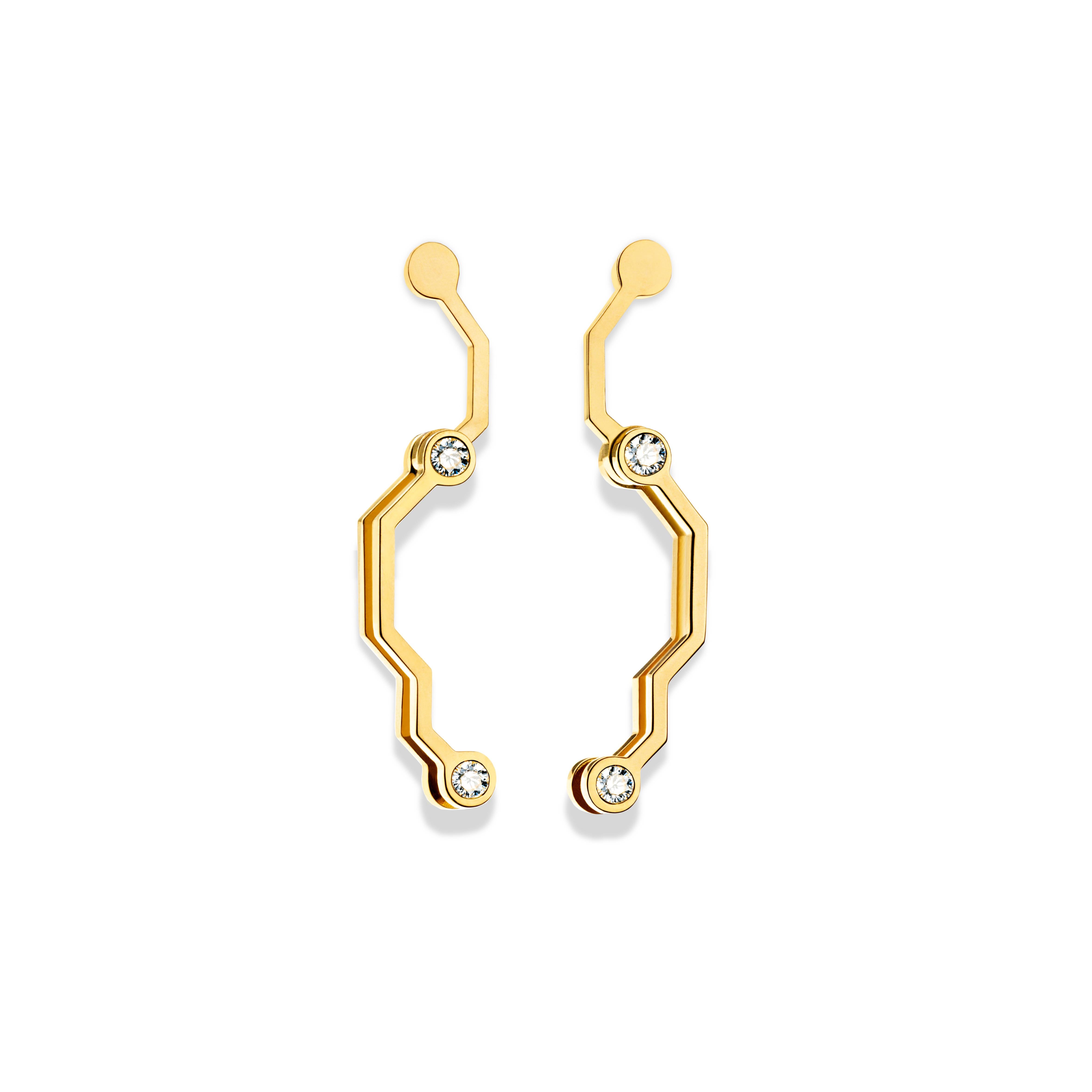 Women's or Men's Nathalie Jean Contemporary 0.072 Carat Diamond Yellow Gold Drop Dangle Earrings For Sale