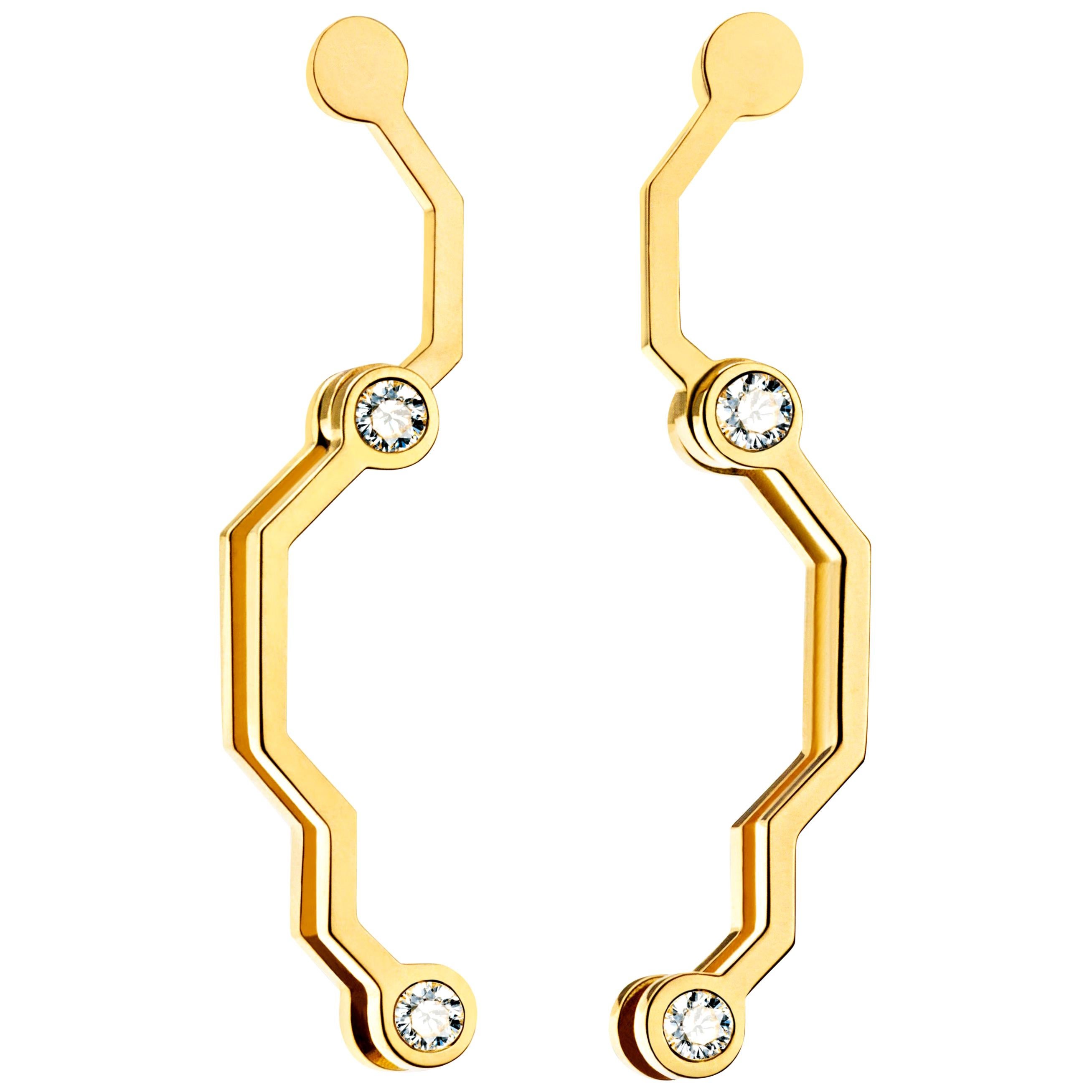 Nathalie Jean Contemporary 0.072 Carat Diamond Yellow Gold Drop Dangle Earrings