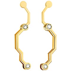 Nathalie Jean Contemporary 0.072 Carat Diamond Yellow Gold Drop Dangle Earrings