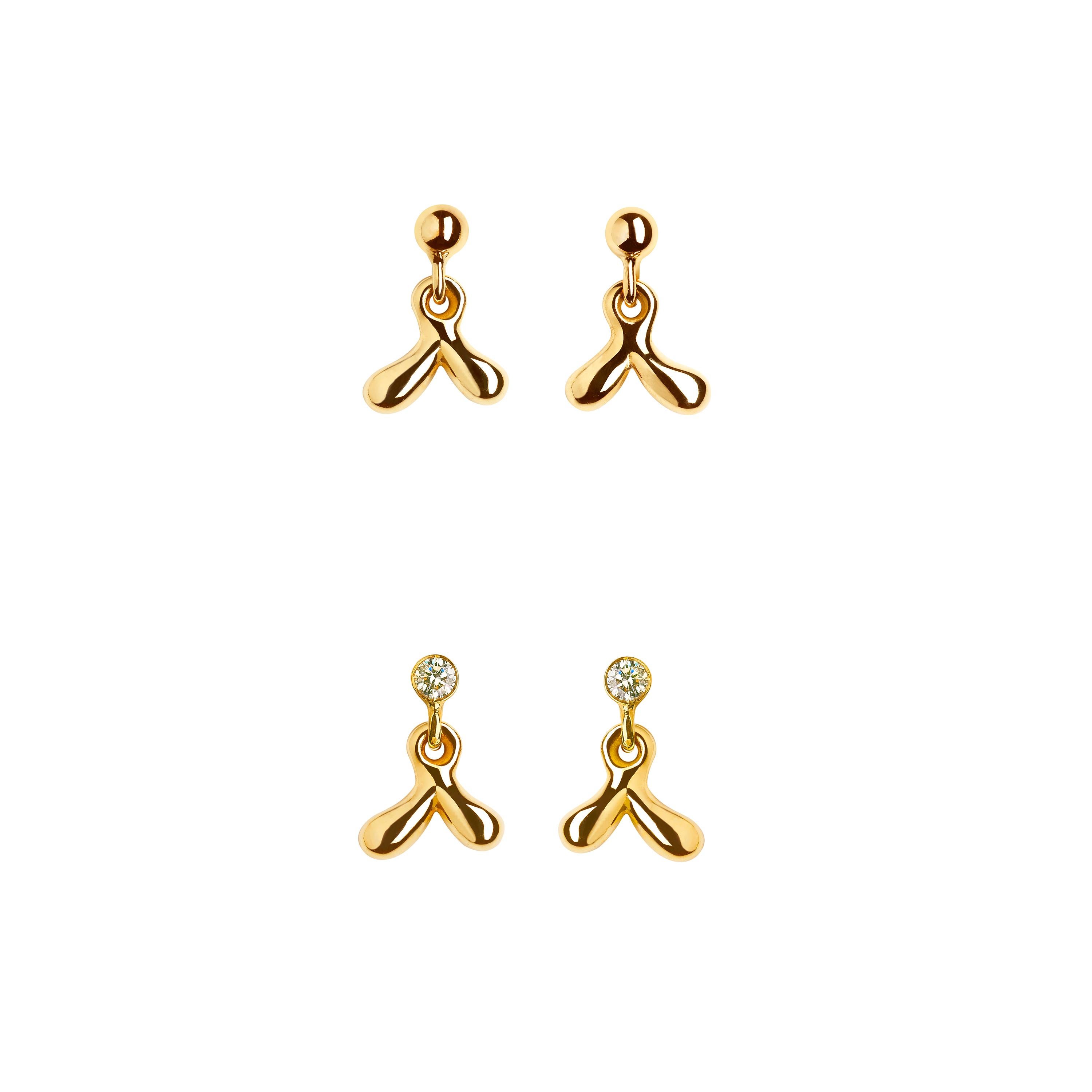 Women's or Men's Nathalie Jean Contemporary 0, 10 Carat Diamond Gold Dangle Stud Earrings For Sale