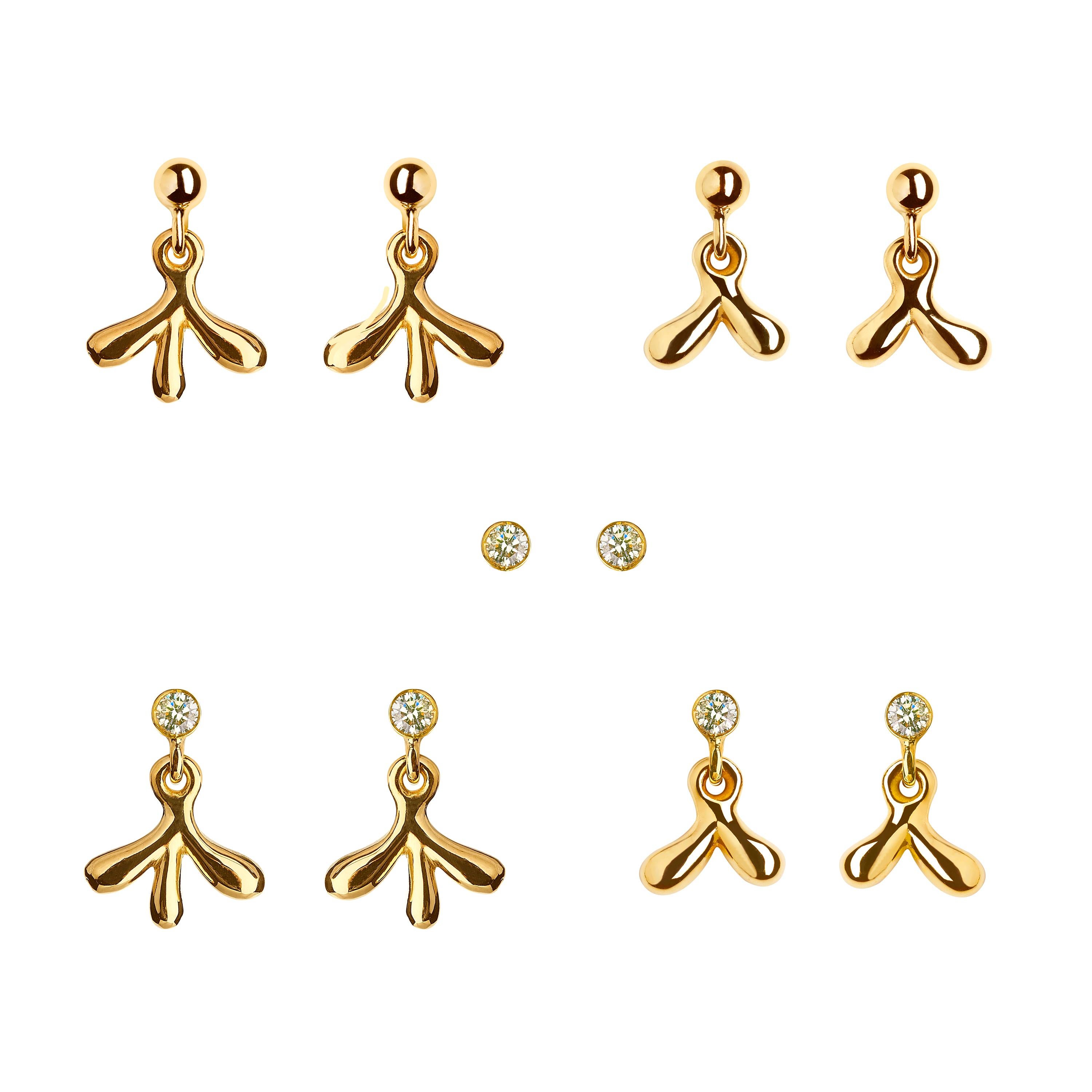 Nathalie Jean Contemporary 0, 10 Carat Diamond Gold Dangle Stud Earrings For Sale 1