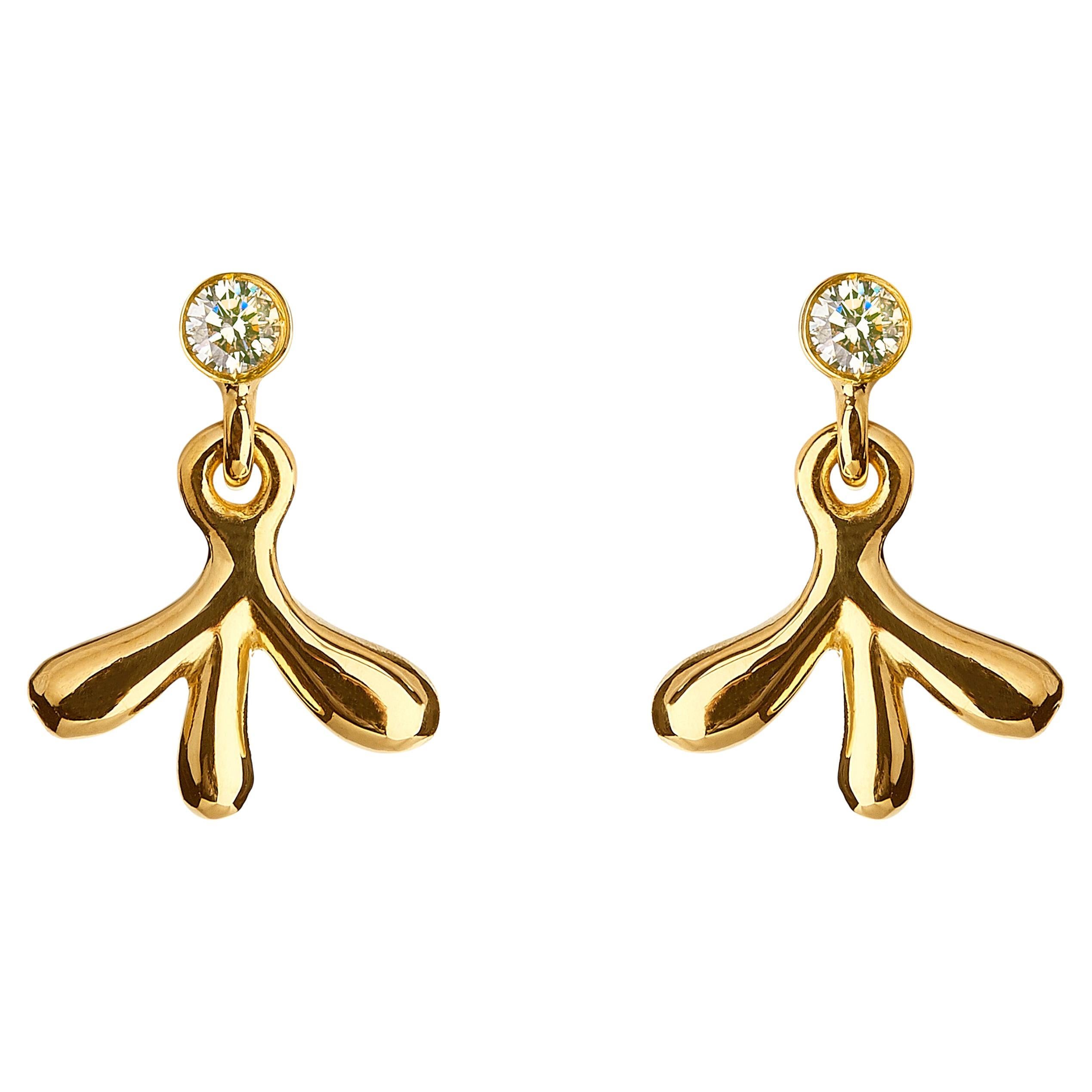 Nathalie Jean Contemporary 0, 10 Carat Diamond Gold Pendant Dangle Stud Earrings