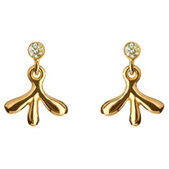 Nathalie Jean Contemporary 0, 10 Carat Diamond Gold Pendant Dangle Stud Earrings