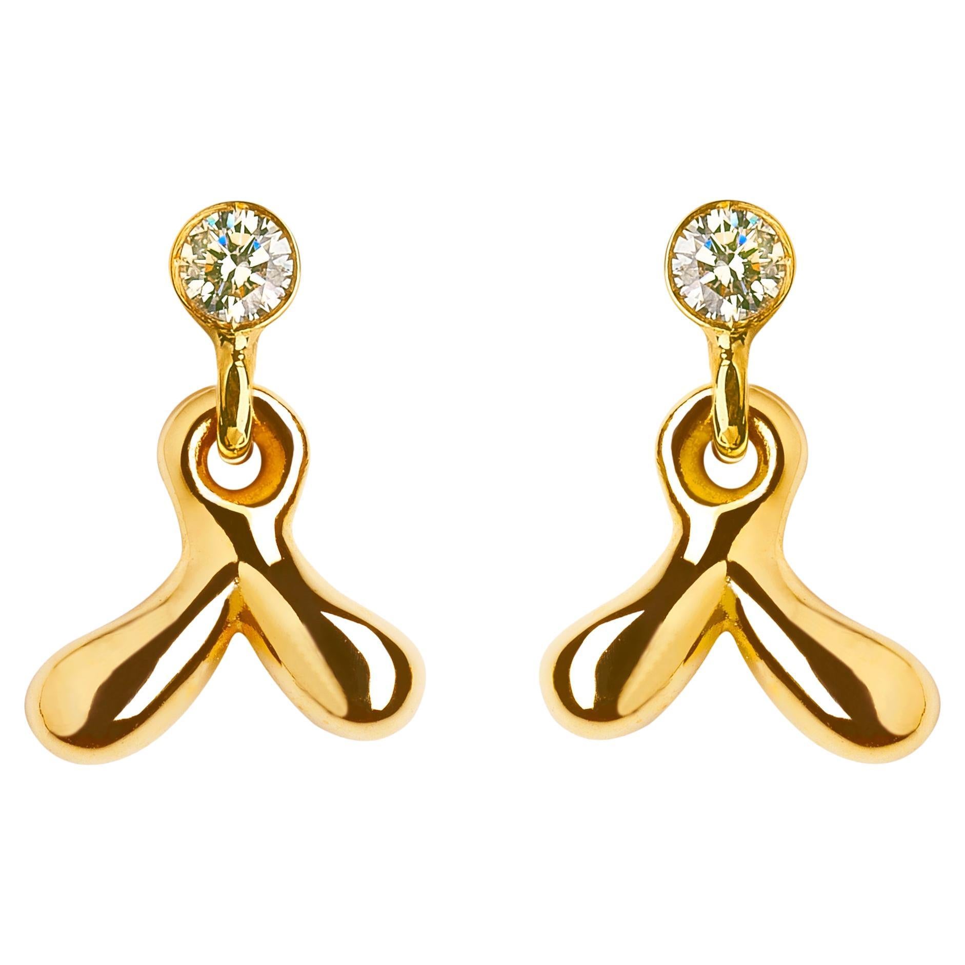 Nathalie Jean Contemporary 0, 10 Carat Diamond Gold Dangle Stud Earrings