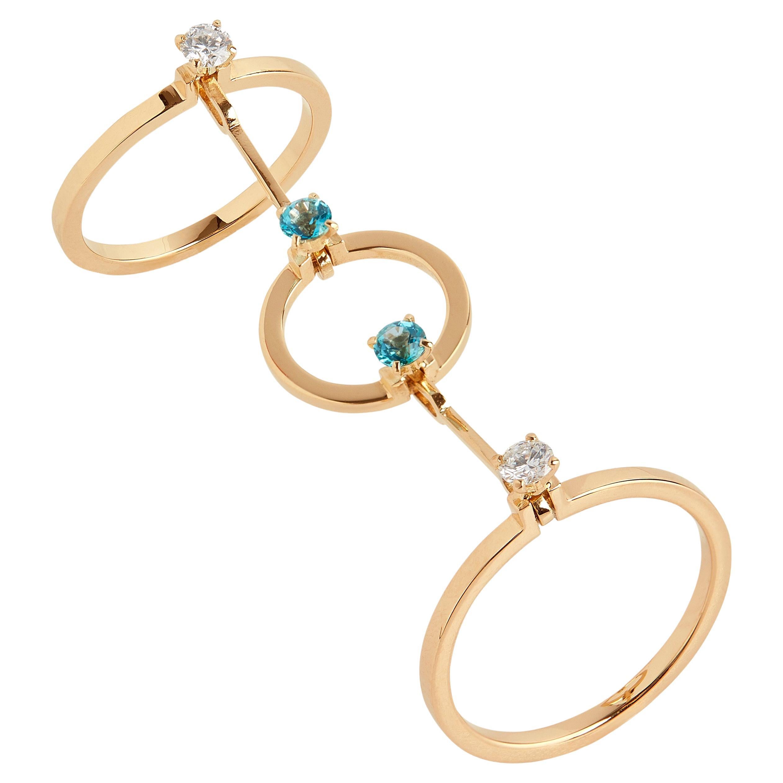 Nathalie Jean Contemporary 0.20 Carat Diamond 0.26 Carat Paraiba Topaz Gold Ring In New Condition For Sale In Milan, Lombardia