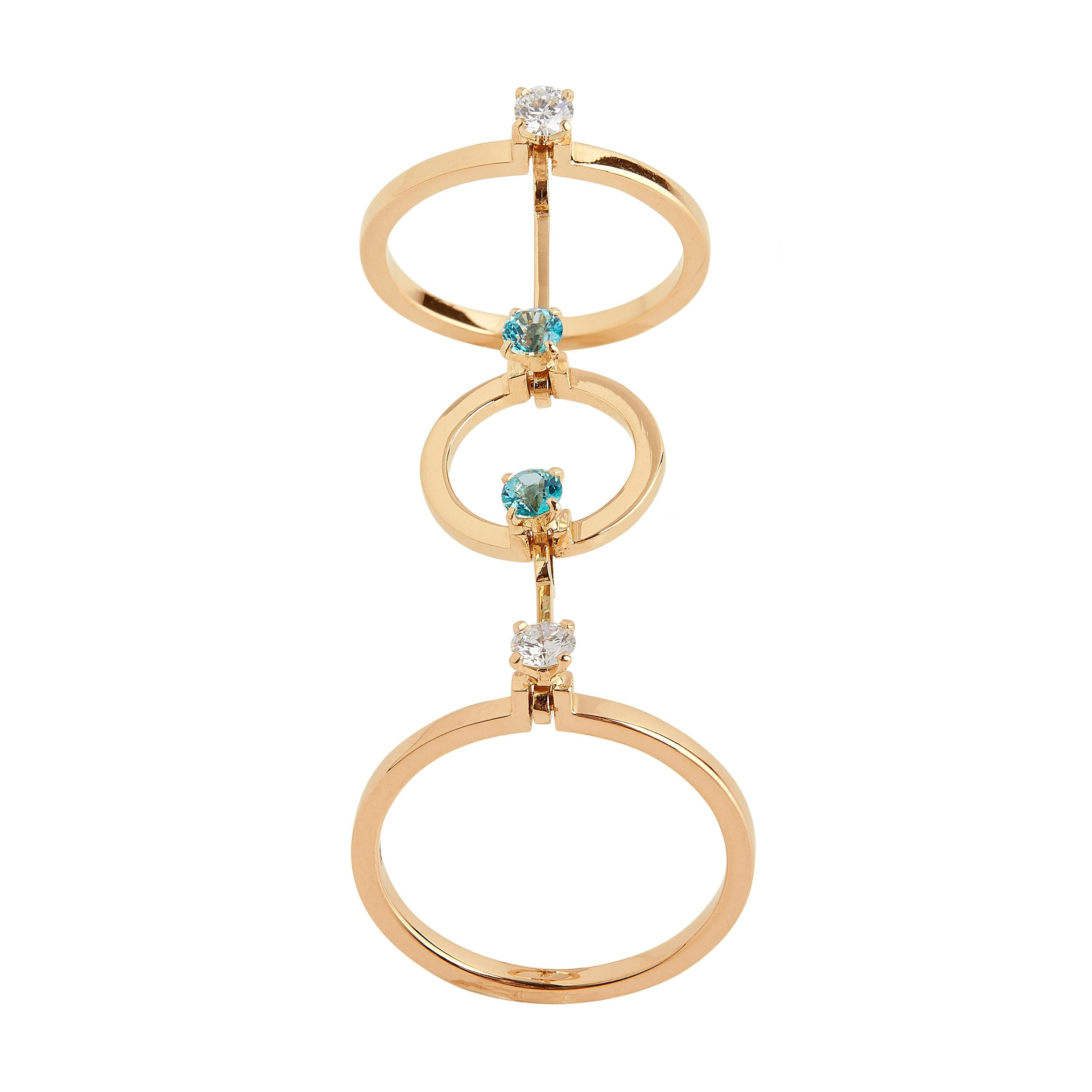 Women's or Men's Nathalie Jean Contemporary 0.20 Carat Diamond 0.26 Carat Paraiba Topaz Gold Ring For Sale
