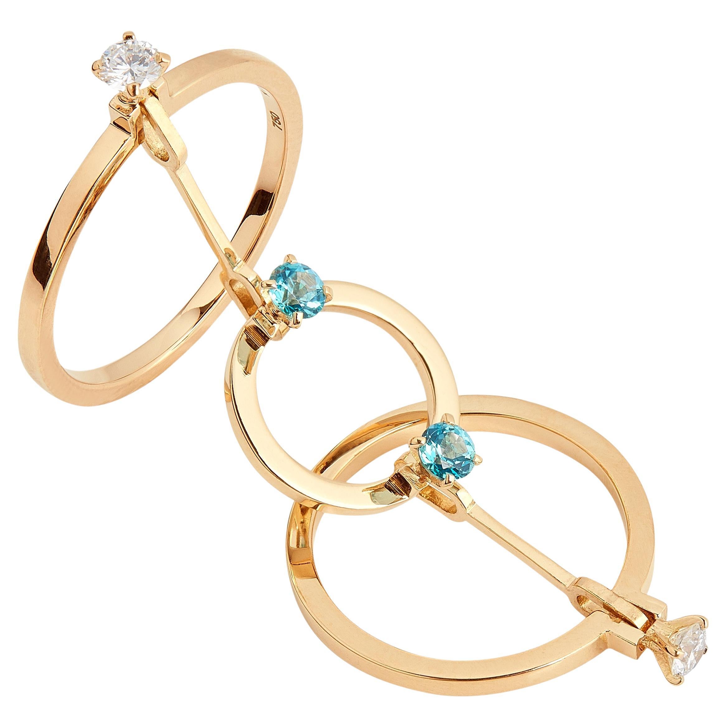 Nathalie Jean Contemporary 0.20 Carat Diamond 0.26 Carat Paraiba Topaz Gold Ring For Sale