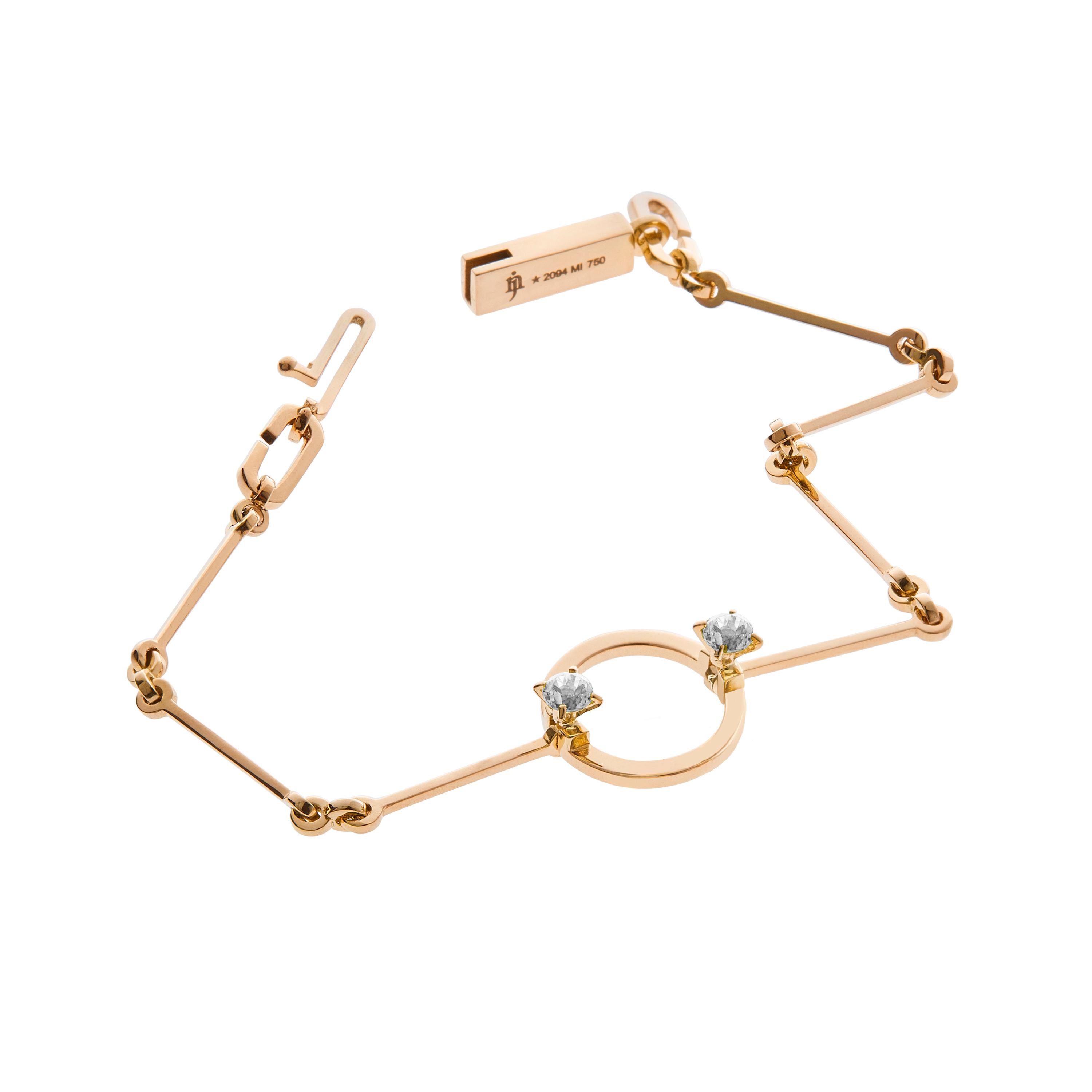 Round Cut Nathalie Jean Contemporary 0.20 Carat Diamond 18kt Gold Drop Link Chain Bracelet For Sale