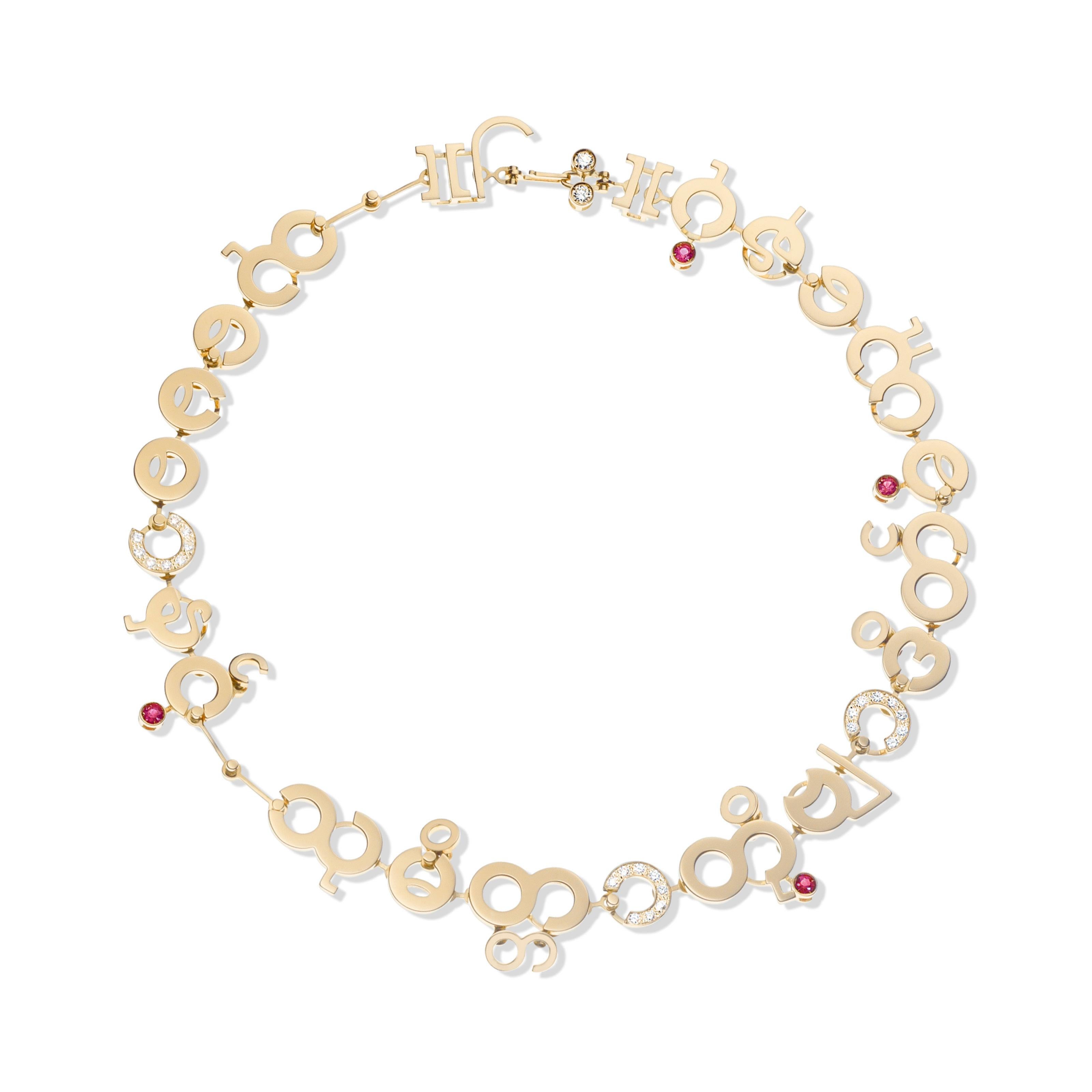 Nathalie Jean Contemporary 0, 69 Carat Diamond Ruby Gold Choker Link Necklace 2
