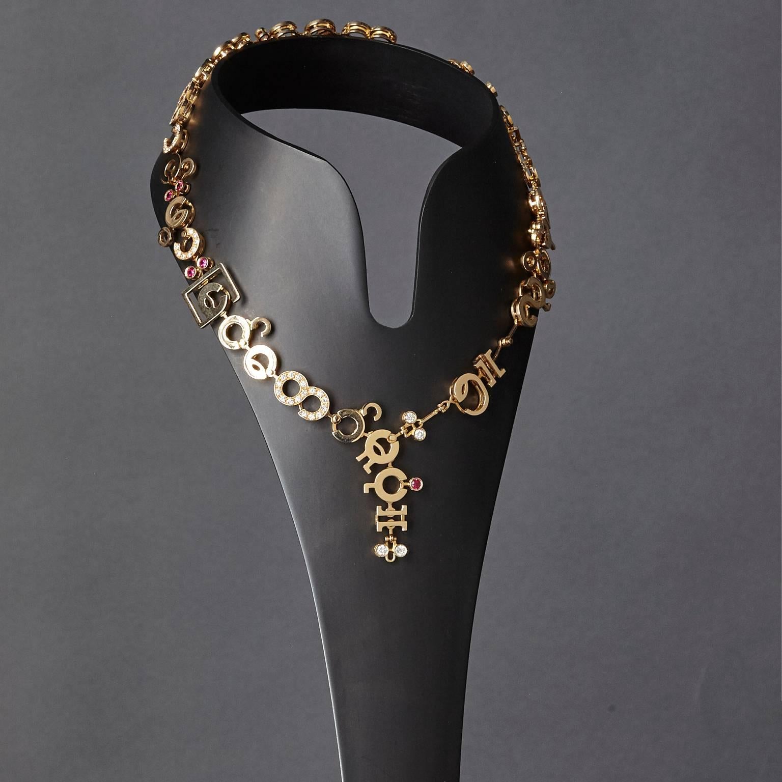 Nathalie Jean Contemporary 1.75 Carat Diamond Ruby Gold Chain Drop Necklace In New Condition For Sale In Milan, Lombardia