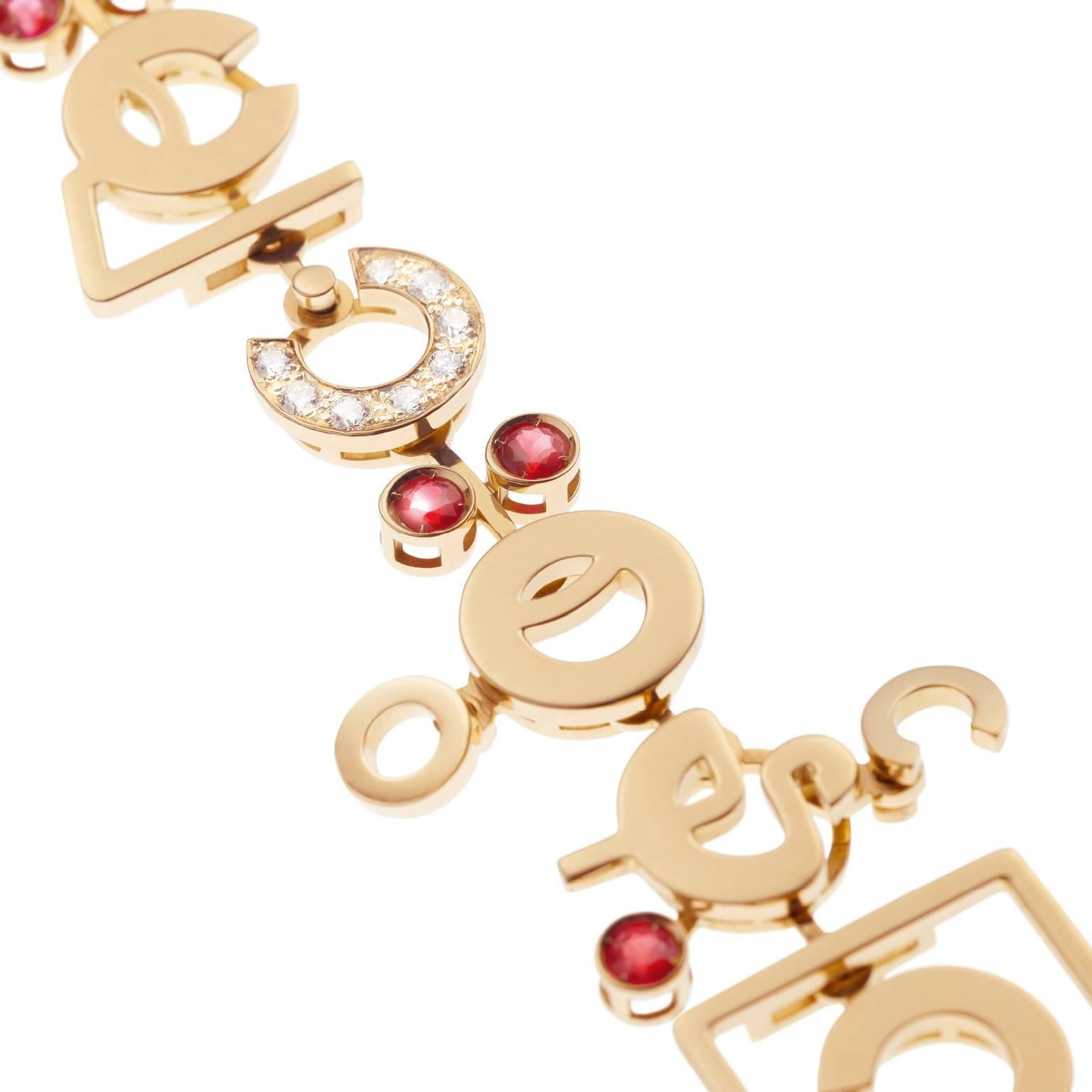 Nathalie Jean, collier contemporain en goutte en or avec chaîne en rubis et diamants de 1,75 carat Unisexe en vente