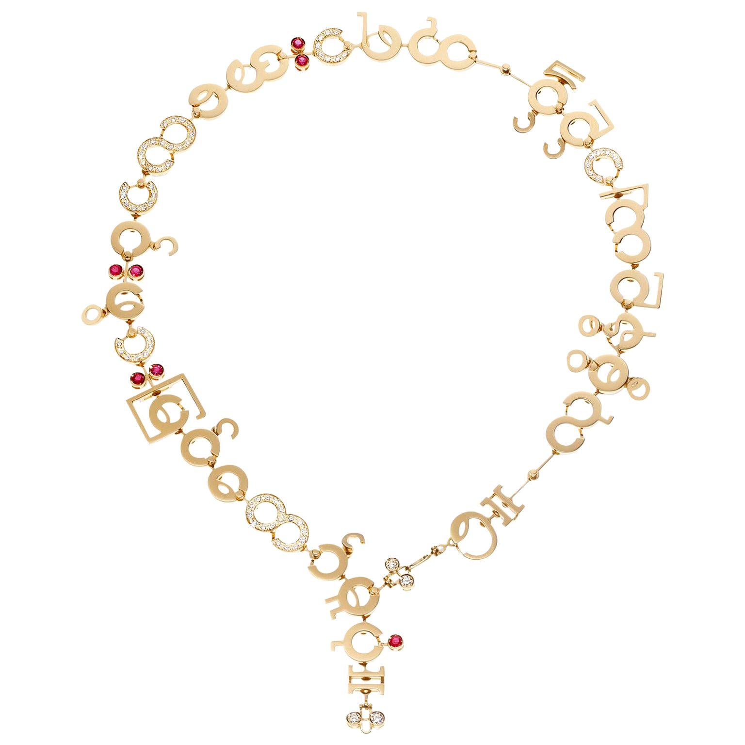 Nathalie Jean Contemporary 1.75 Carat Diamond Ruby Gold Chain Drop Necklace
