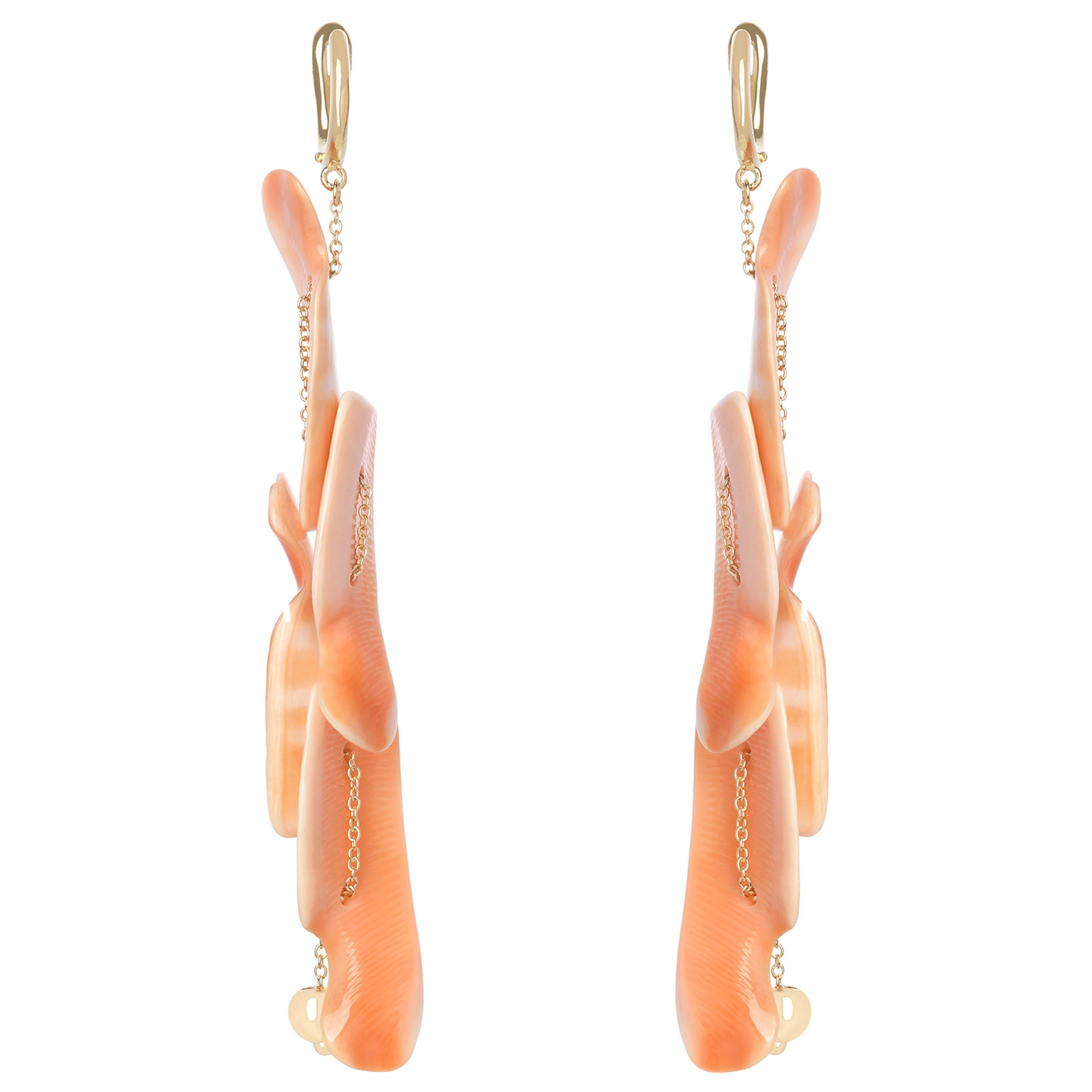 Nathalie Jean Contemporary 18 Karat Yellow Gold Shell Drop Dangle Earrings For Sale