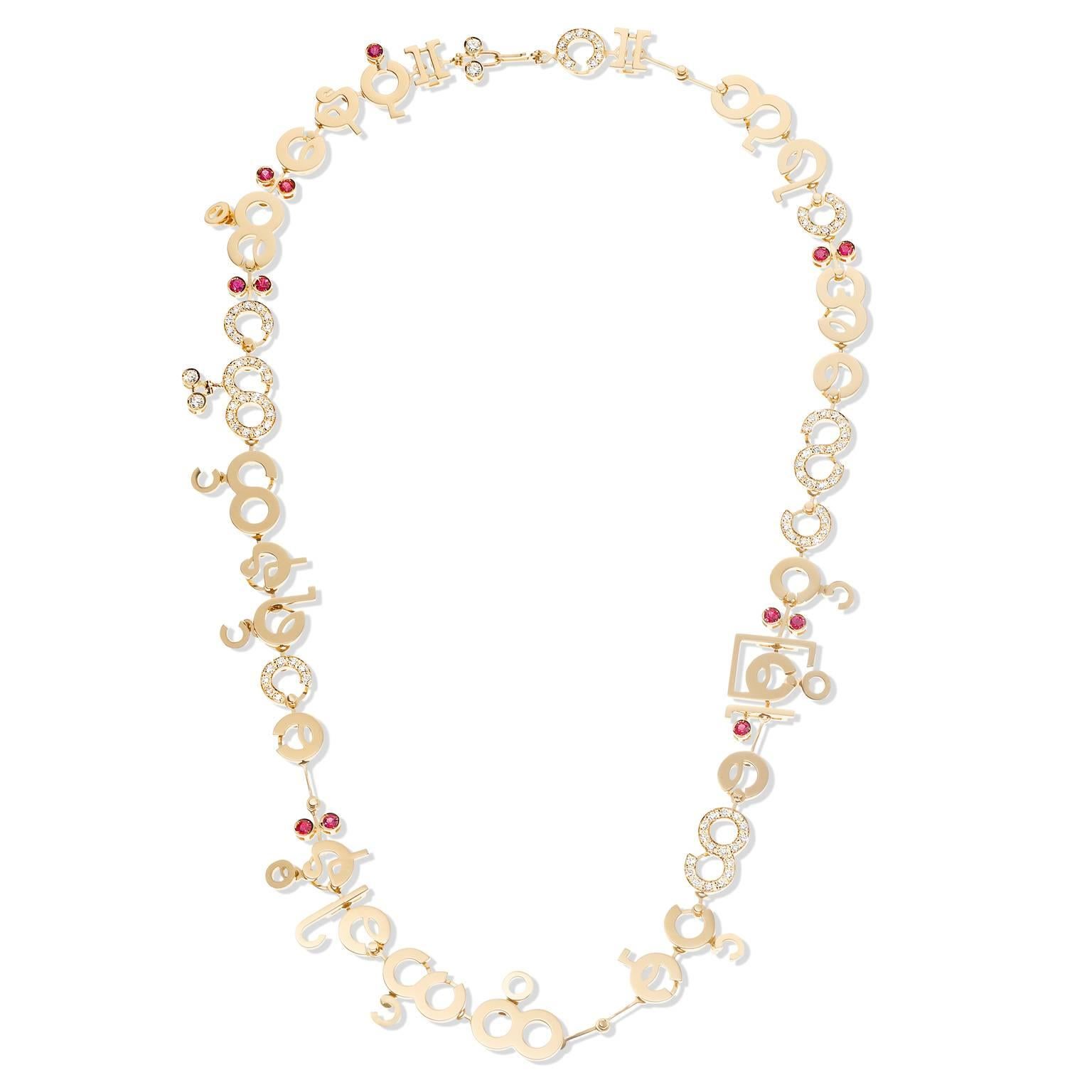 Nathalie Jean Collar Contemporáneo de Oro con Gota de Diamante de 2,32 Quilates y Rubí de 1,2 Quilates Corte redondo en venta