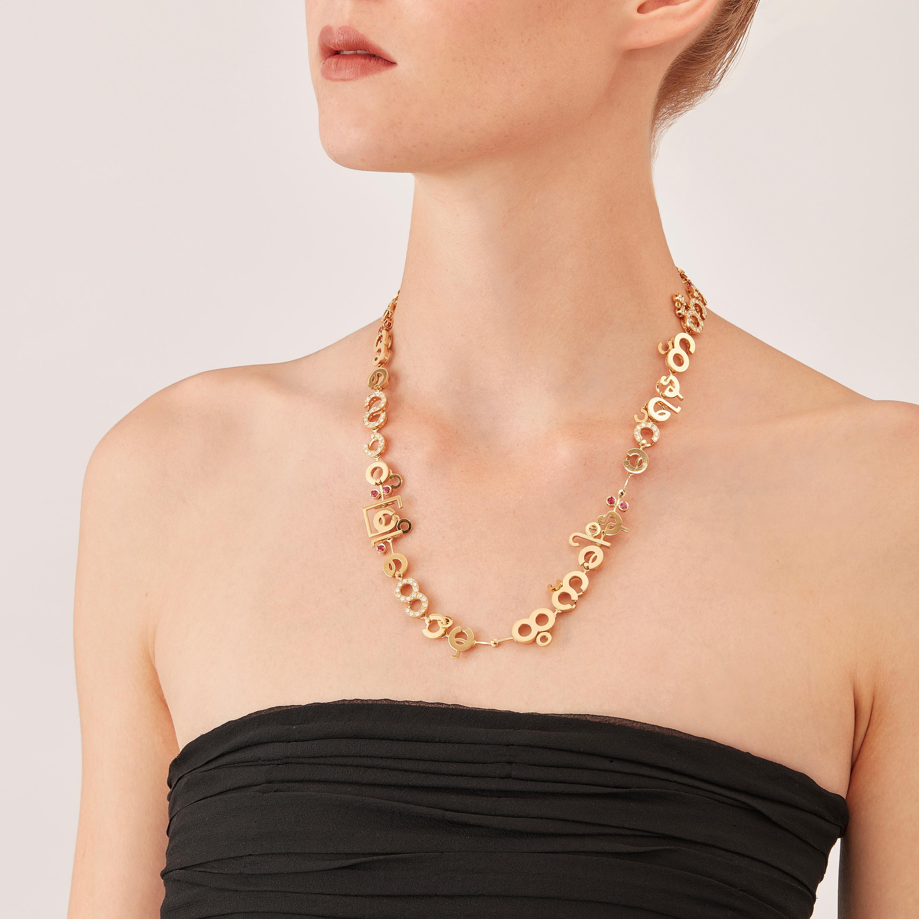 Nathalie Jean Collar Contemporáneo de Oro con Gota de Diamante de 2,32 Quilates y Rubí de 1,2 Quilates en Nuevo estado para la venta en Milan, Lombardia