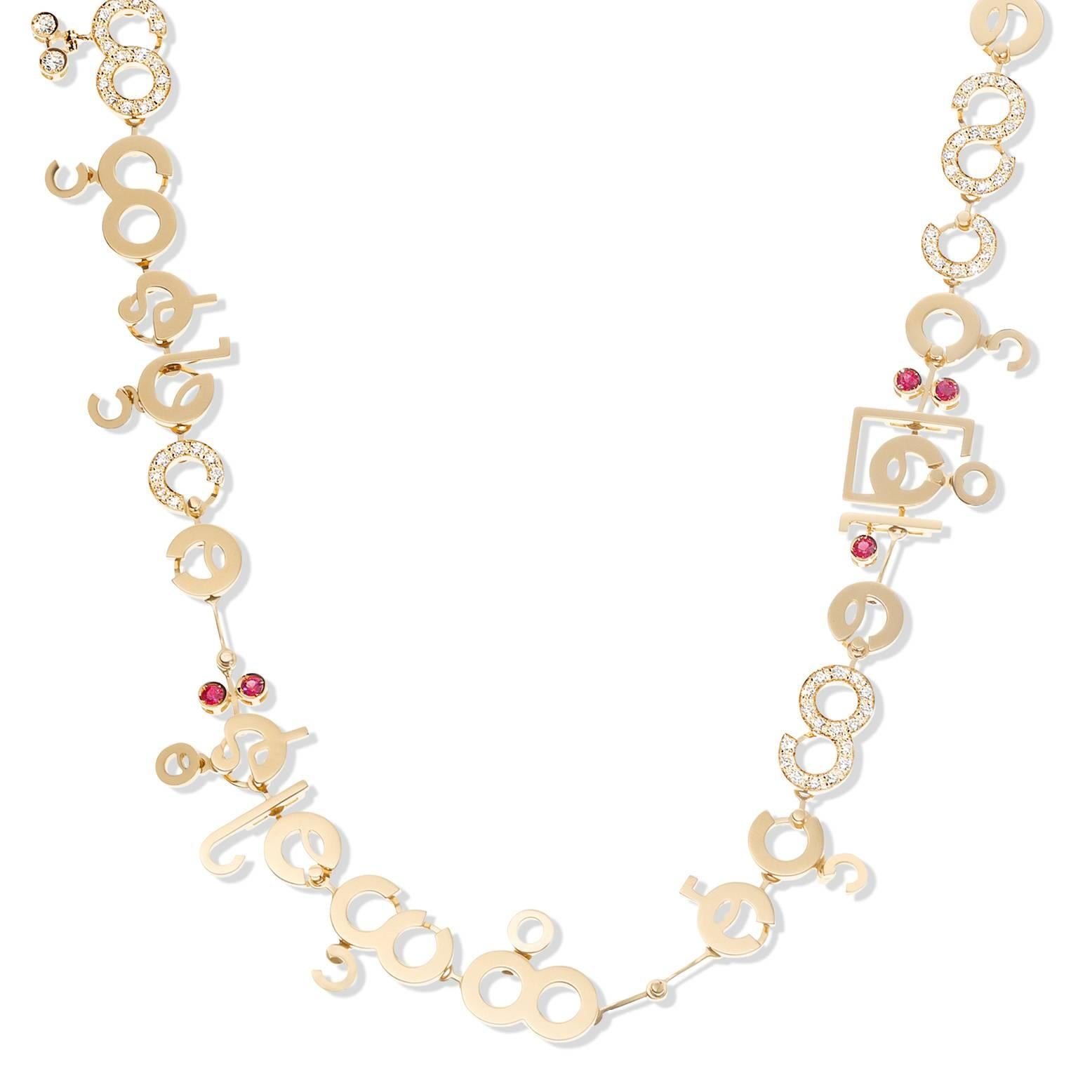 Nathalie Jean Collar Contemporáneo de Oro con Gota de Diamante de 2,32 Quilates y Rubí de 1,2 Quilates en venta 2