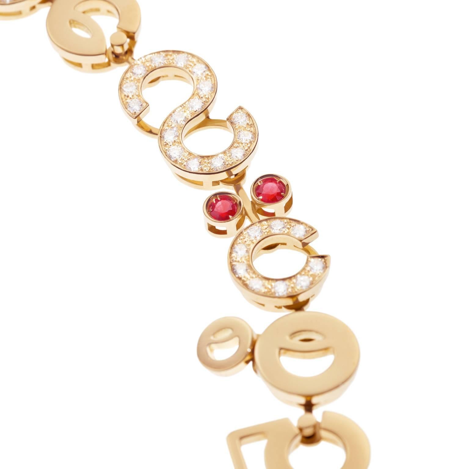 Nathalie Jean, collier contemporain en goutte en or avec diamants de 2,32 carats et rubis de 1,2 carat Unisexe en vente