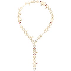 Nathalie Jean Contemporary 2.32 Carat Diamond 1.2 Carat Ruby Gold Drop Necklace