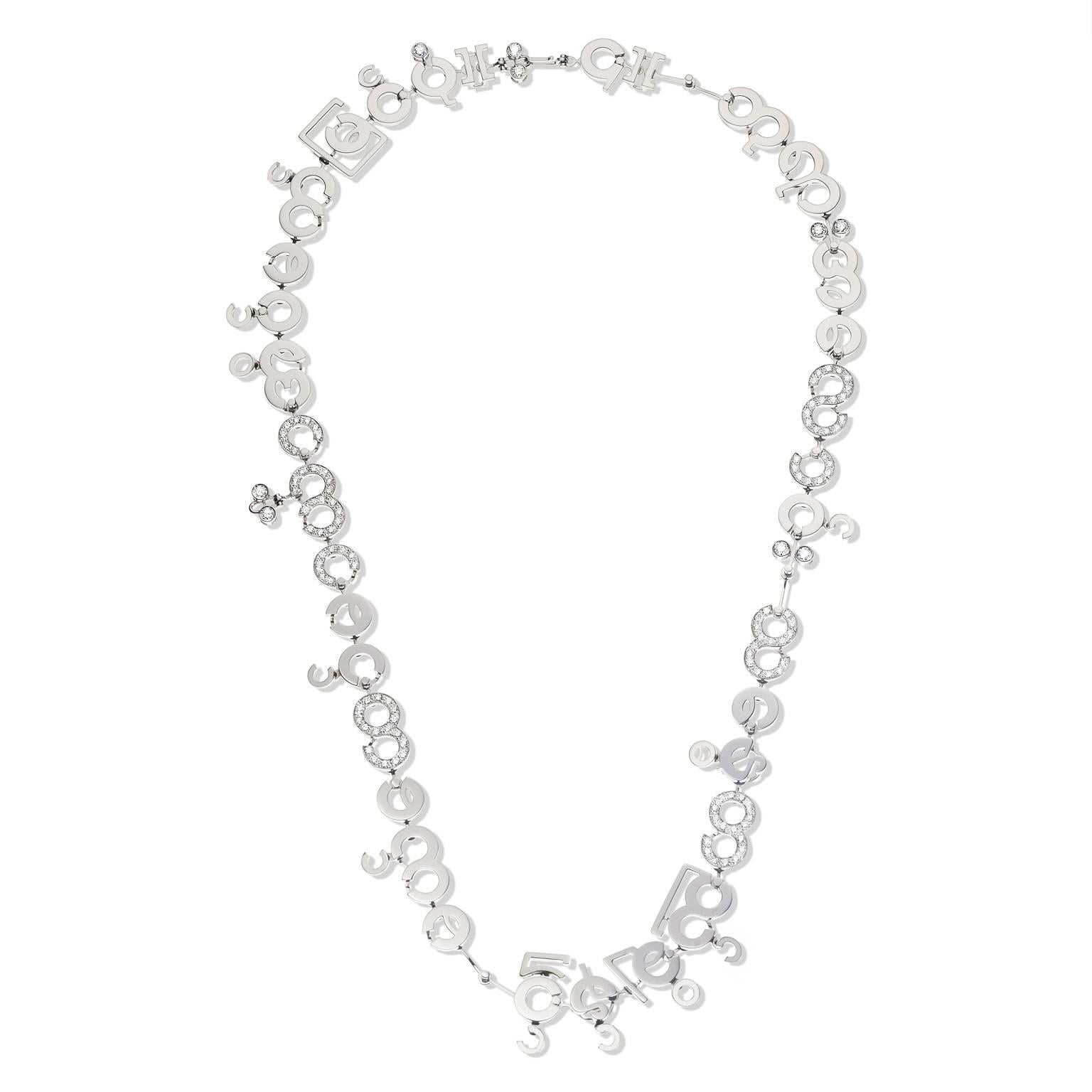 Round Cut Nathalie Jean Contemporary 3.05 Carat Diamond 18k White Gold Chain Drop Necklace For Sale