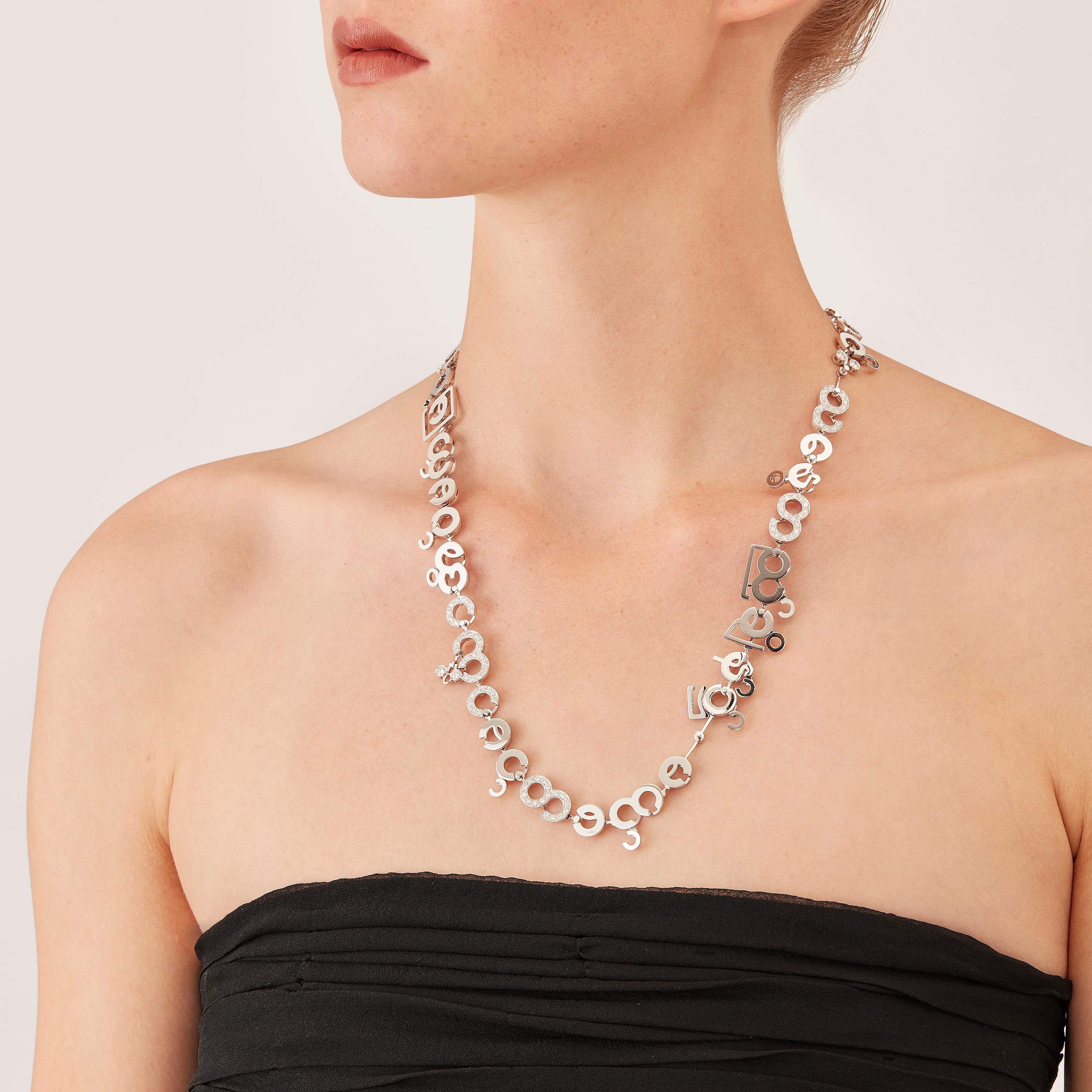 Nathalie Jean Contemporary 3.05 Carat Diamond 18k White Gold Chain Drop Necklace In New Condition For Sale In Milan, Lombardia