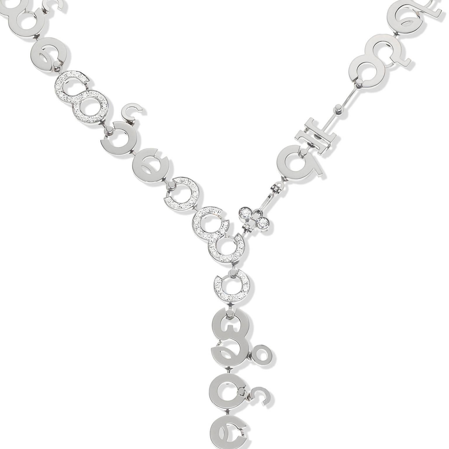 Women's or Men's Nathalie Jean Contemporary 3.05 Carat Diamond 18k White Gold Chain Drop Necklace For Sale