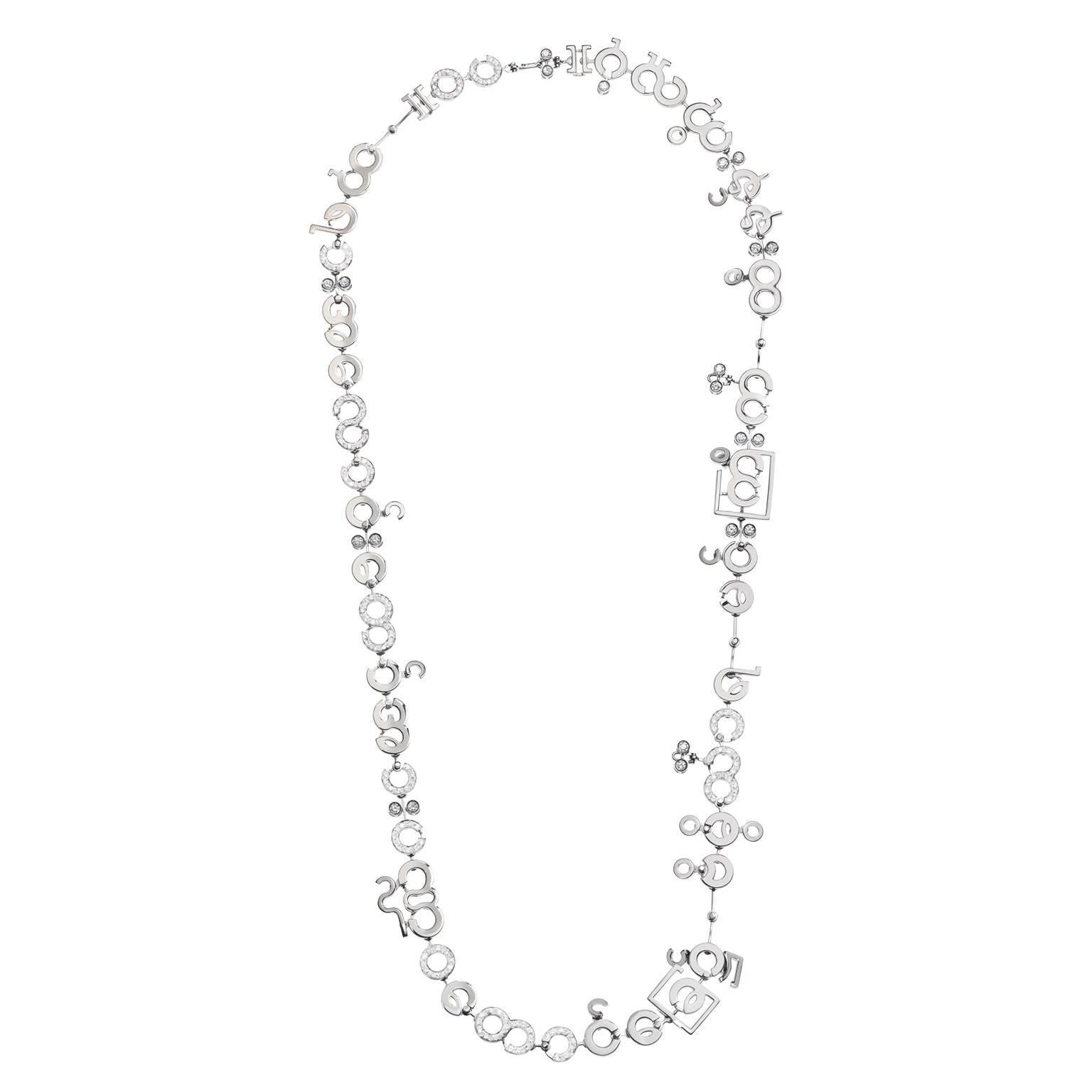 Women's or Men's Nathalie Jean Contemporary 4.85 Carat Diamond 18k White Gold Chain Drop Necklace For Sale