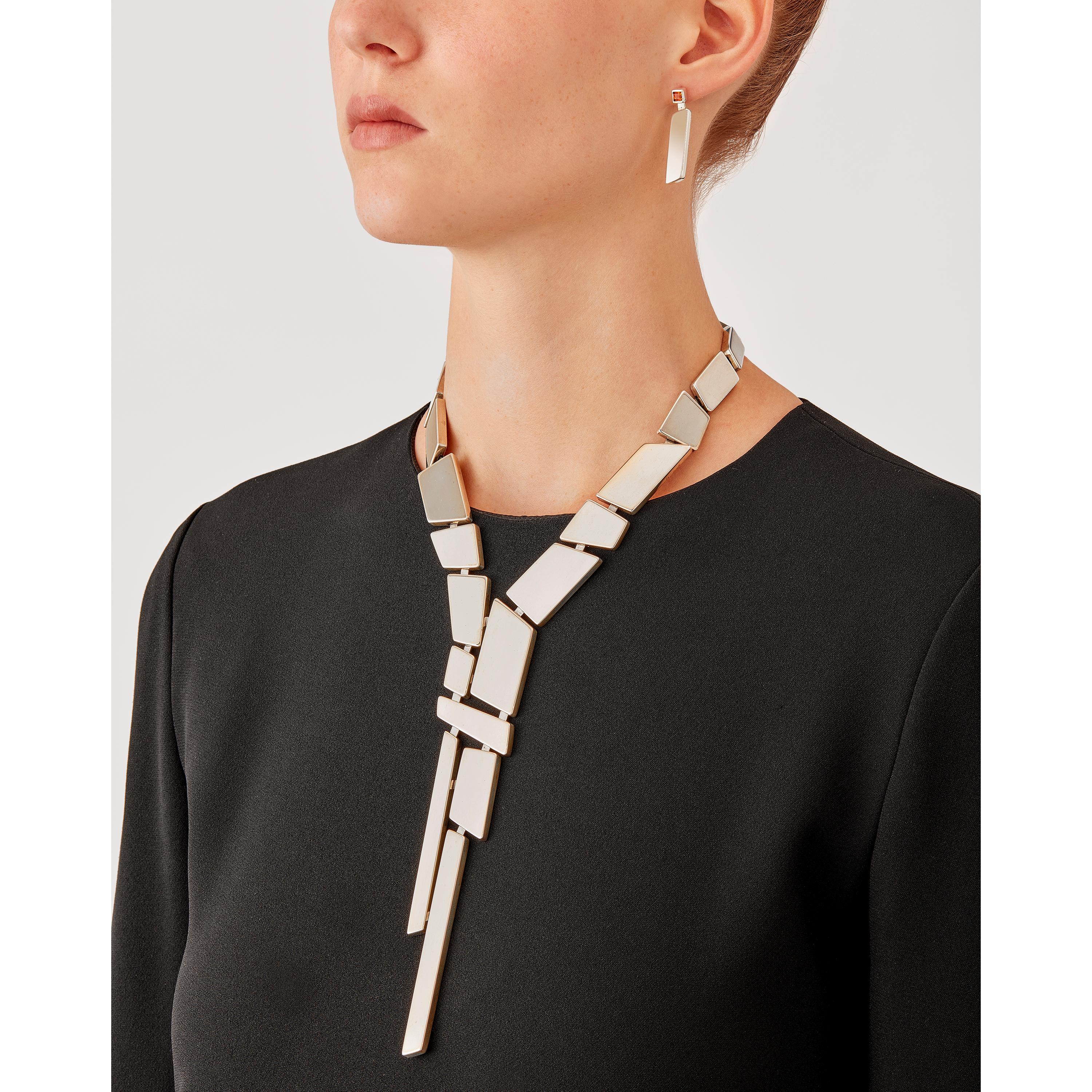 Square Cut Nathalie Jean Contemporary Citrine Quartz Sterling Silver Drop Dangle Earrings For Sale