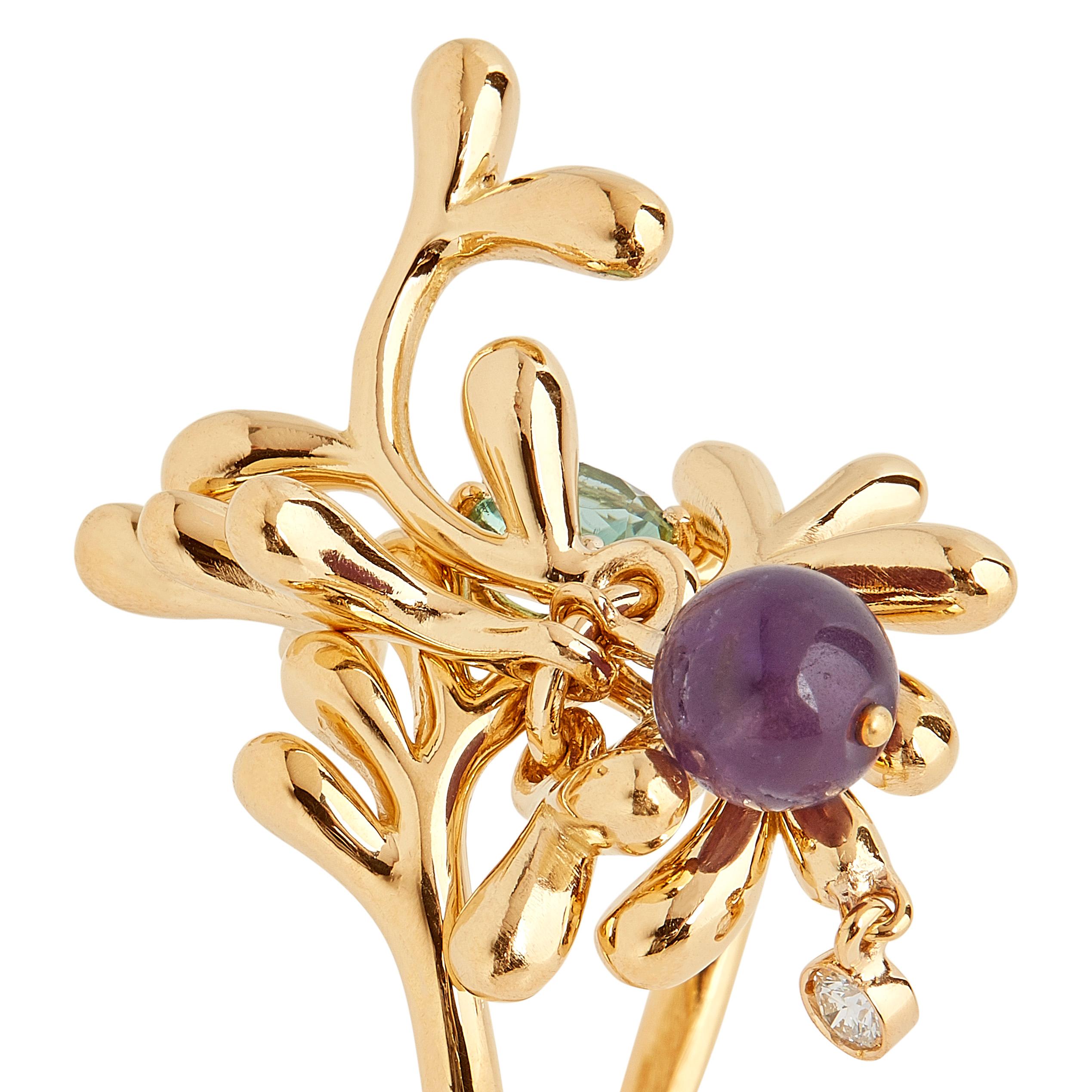 Women's or Men's Nathalie Jean Natural Style Diamond Tourmaline Amethyst Gold Cluster Ring For Sale
