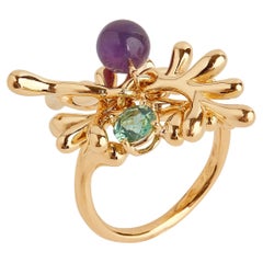 Nathalie Jean Contemporary Diamond Tourmaline Amethyst Gold Cluster Ring