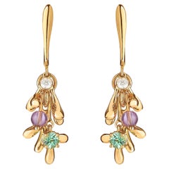 Nathalie Jean Natural Style Diamond Tourmaline Amethyst Gold Pendant Earrings