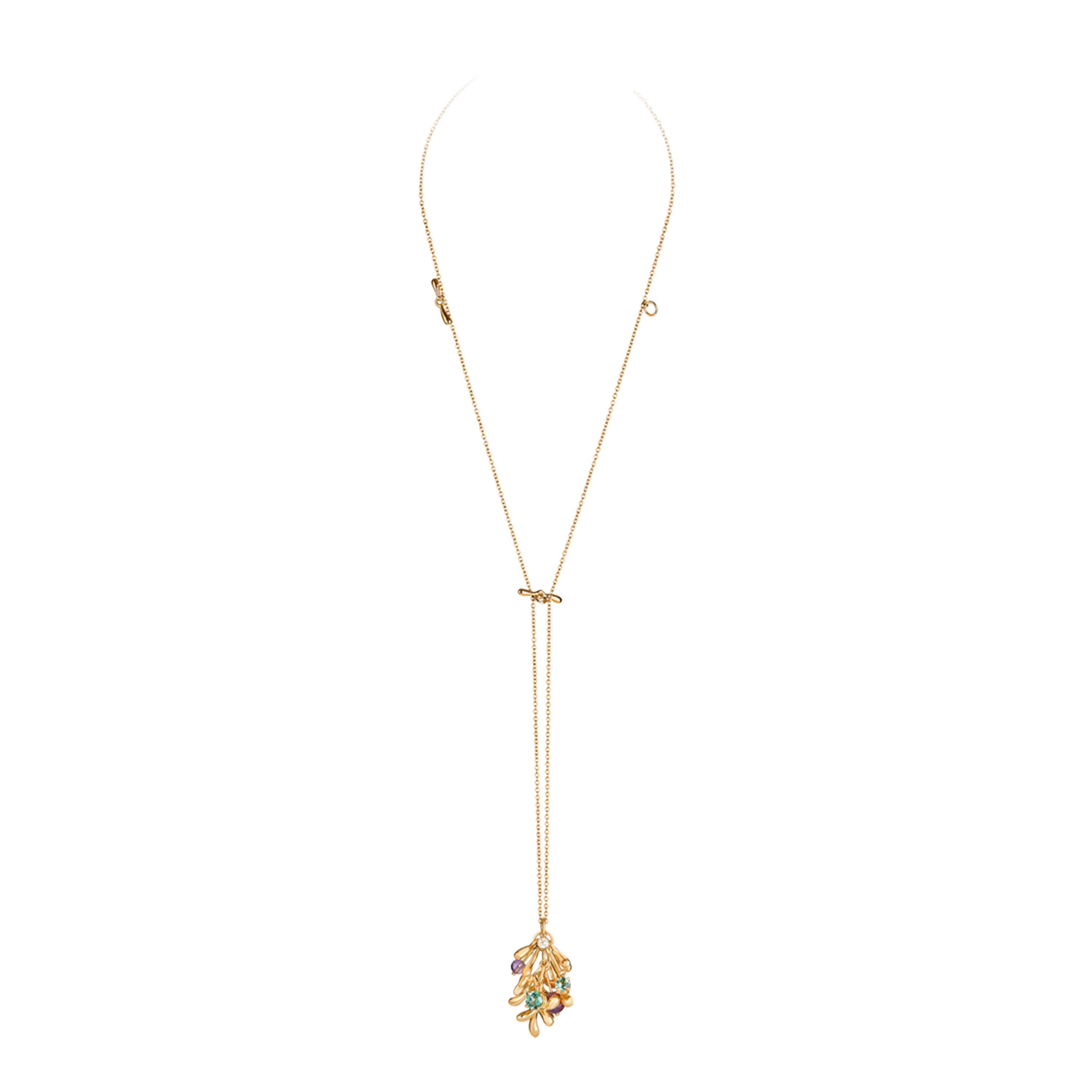 Nathalie Jean Contemporary Diamond Tourmaline Amethyst Gold Pendant Necklace For Sale 5