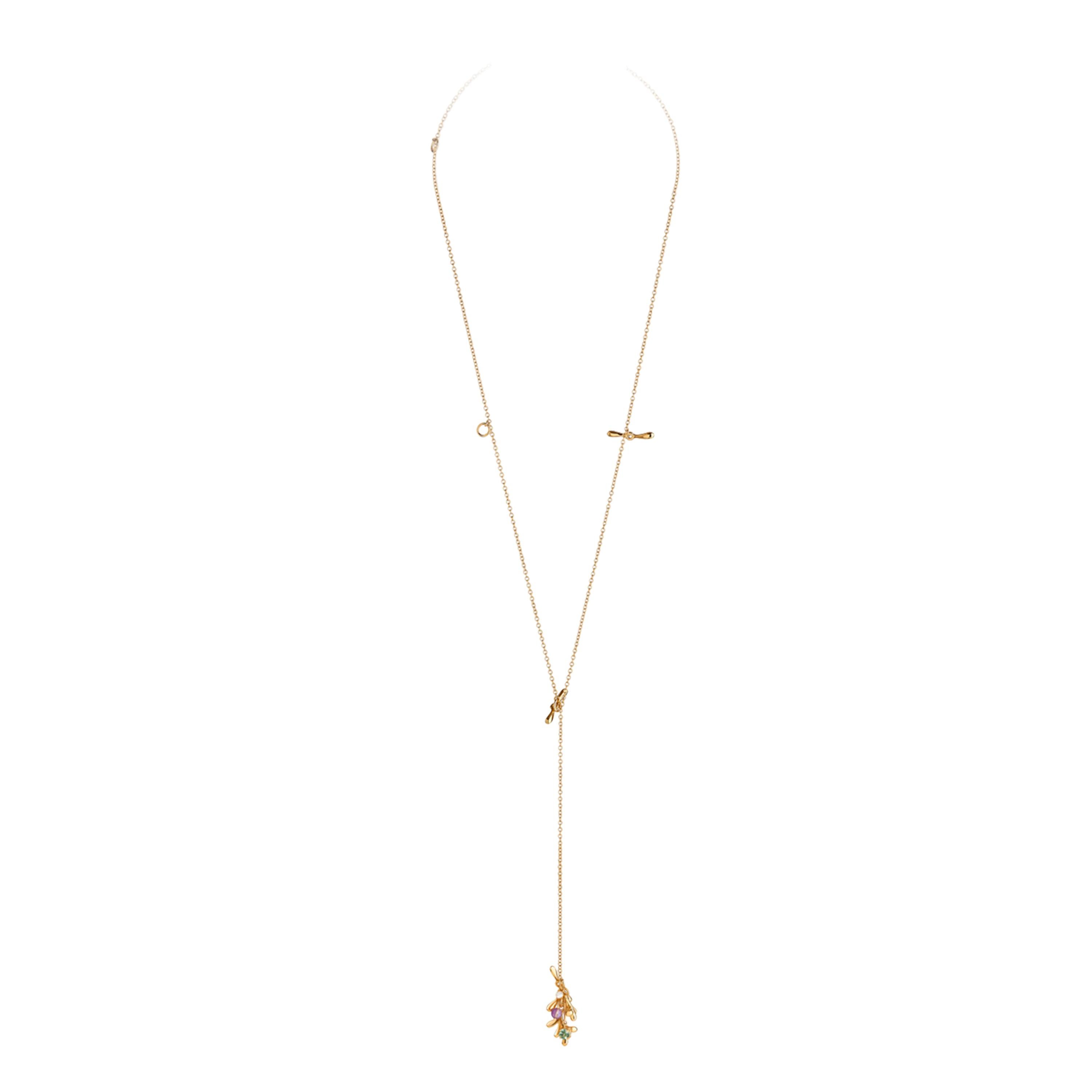 Nathalie Jean Natural Style Diamond Tourmaline Amethyst Gold Pendant Necklace For Sale 4