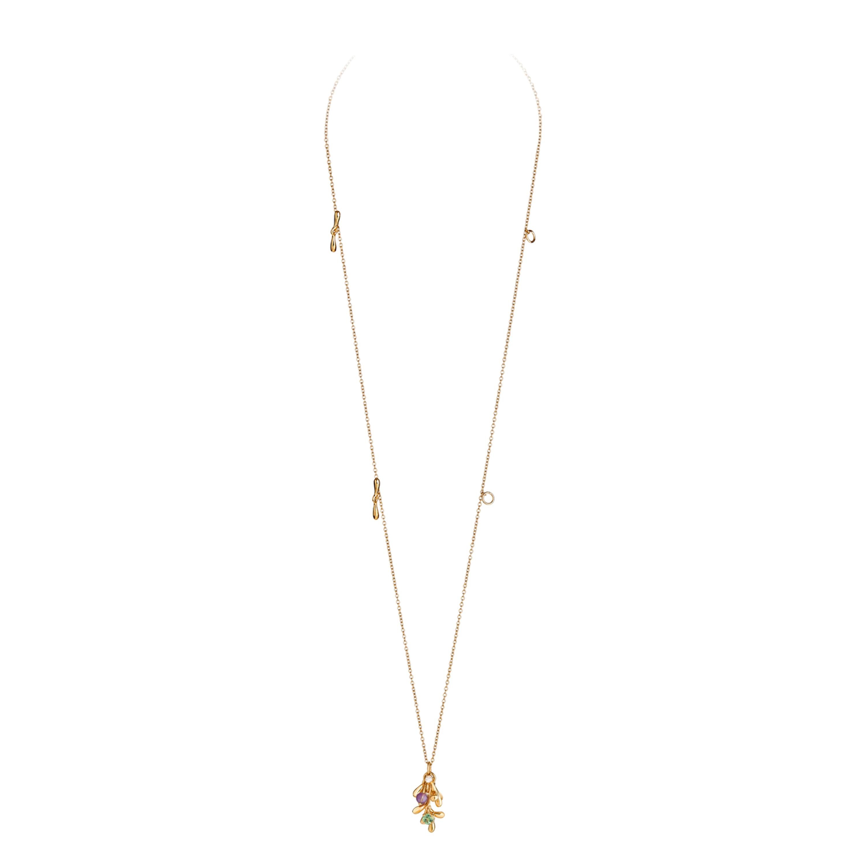Round Cut Nathalie Jean Contemporary Diamond Tourmaline Amethyst Gold Pendant Necklace For Sale
