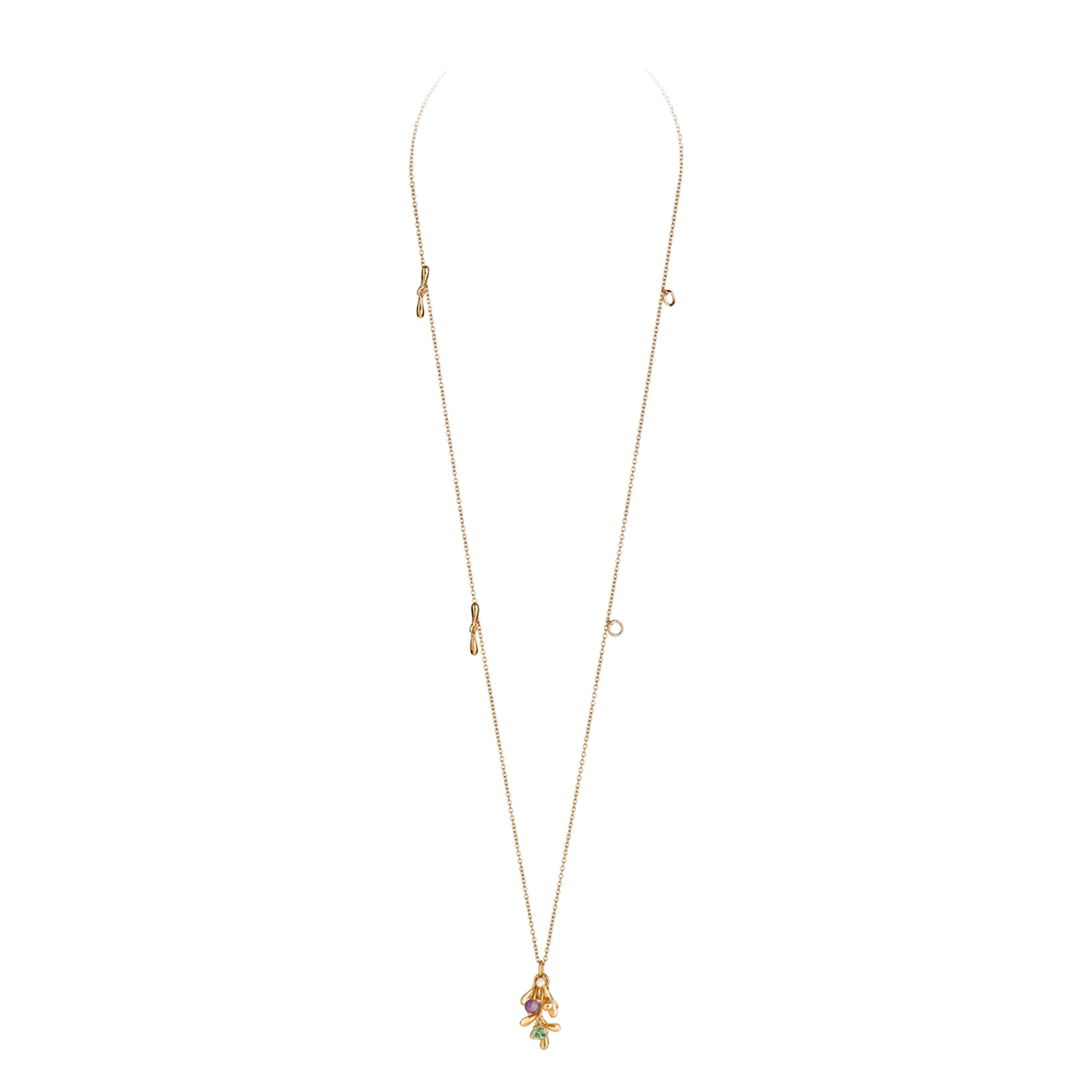 Contemporary Nathalie Jean Natural Style Diamond Tourmaline Amethyst Gold Pendant Necklace For Sale