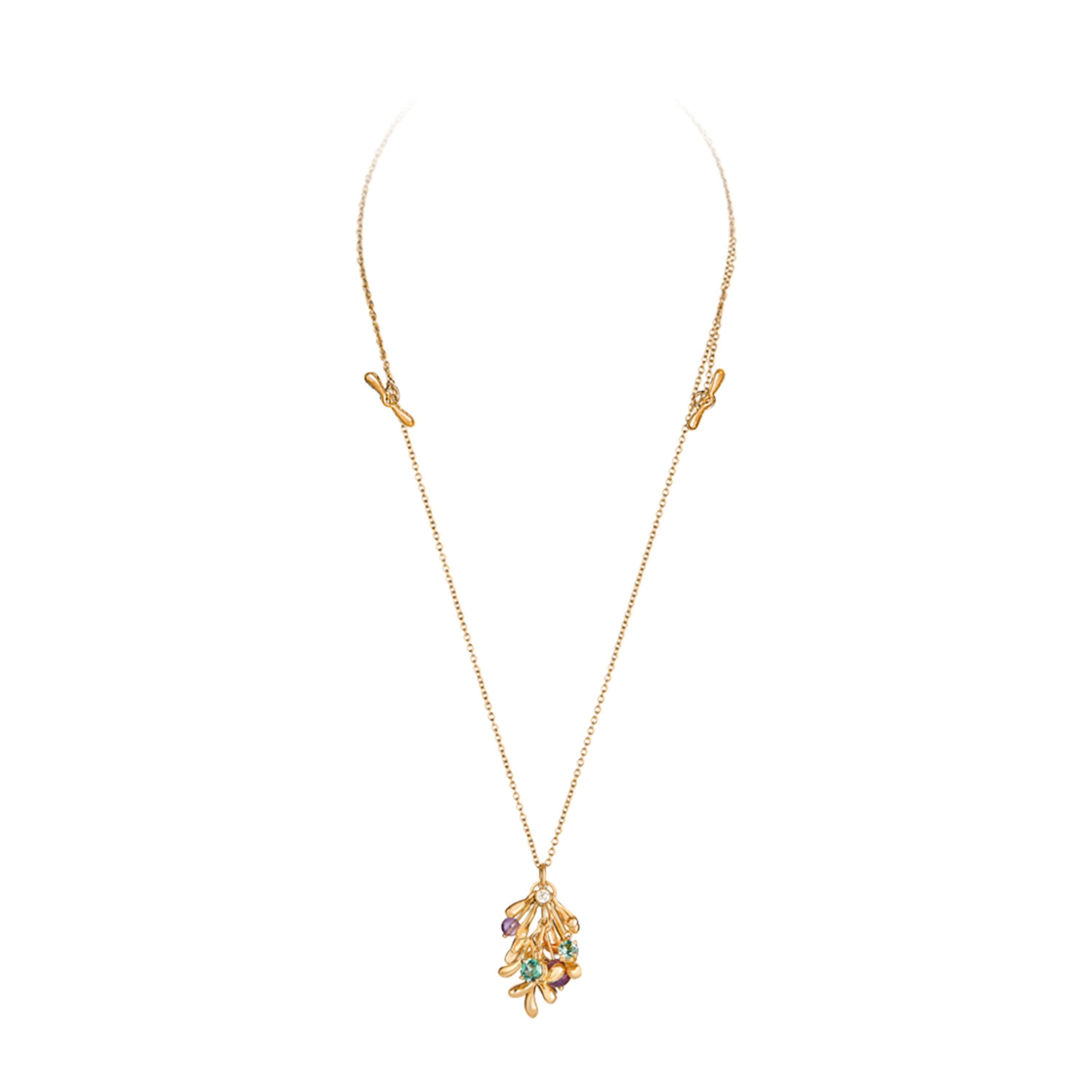 Women's or Men's Nathalie Jean Contemporary Diamond Tourmaline Amethyst Gold Pendant Necklace For Sale