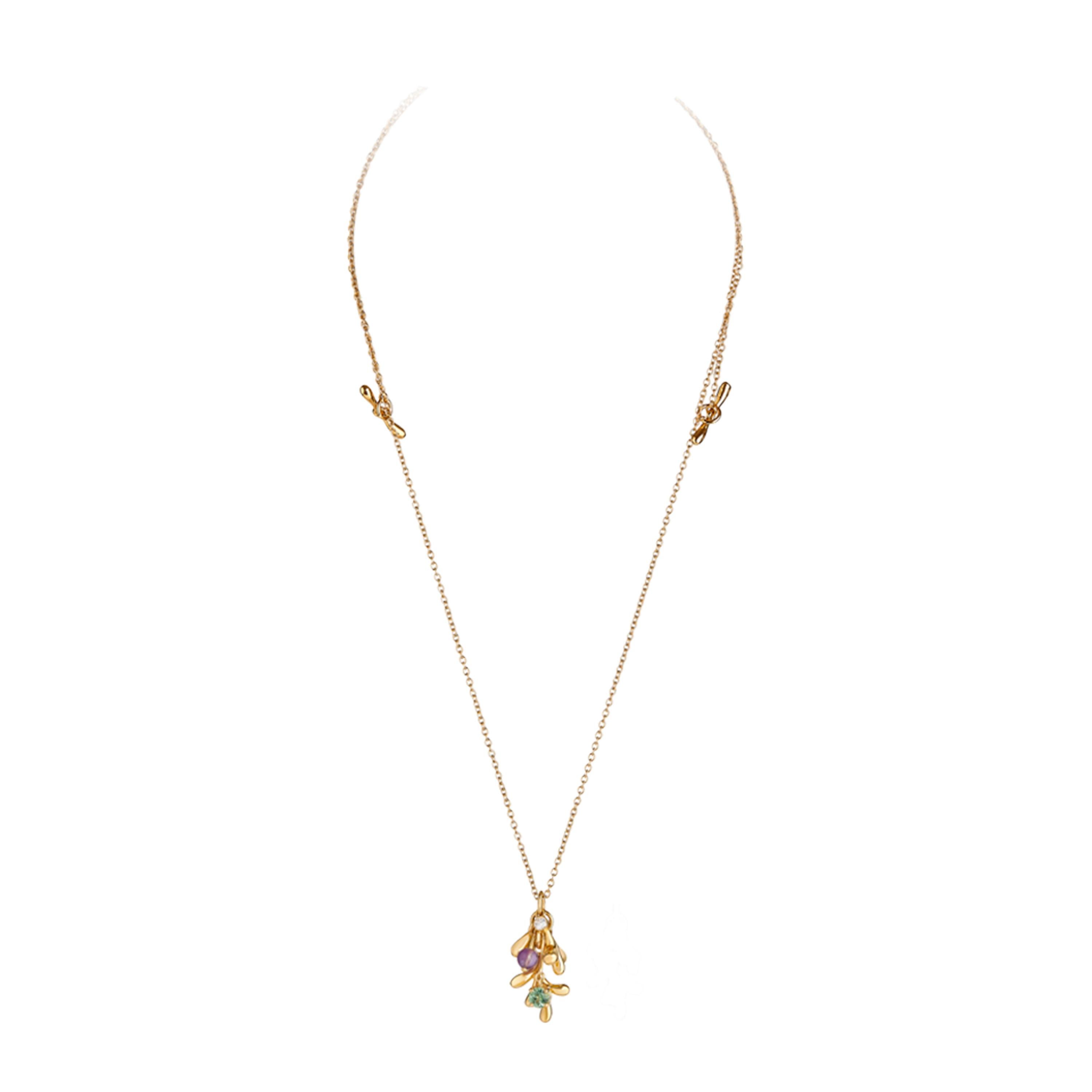 Nathalie Jean Contemporary Diamond Tourmaline Amethyst Gold Pendant Necklace For Sale 1