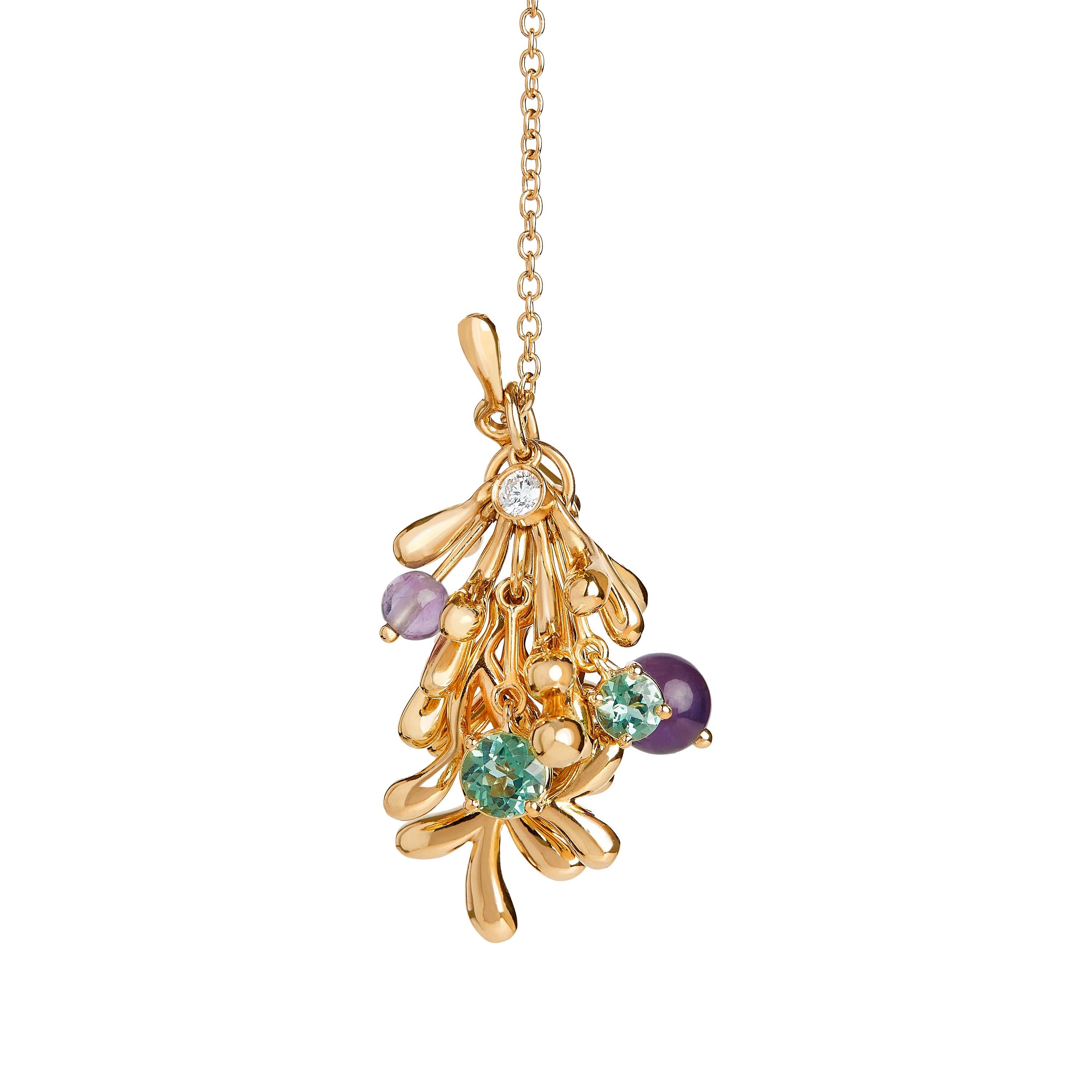 Nathalie Jean Contemporary Diamond Tourmaline Amethyst Gold Pendant Necklace For Sale 2