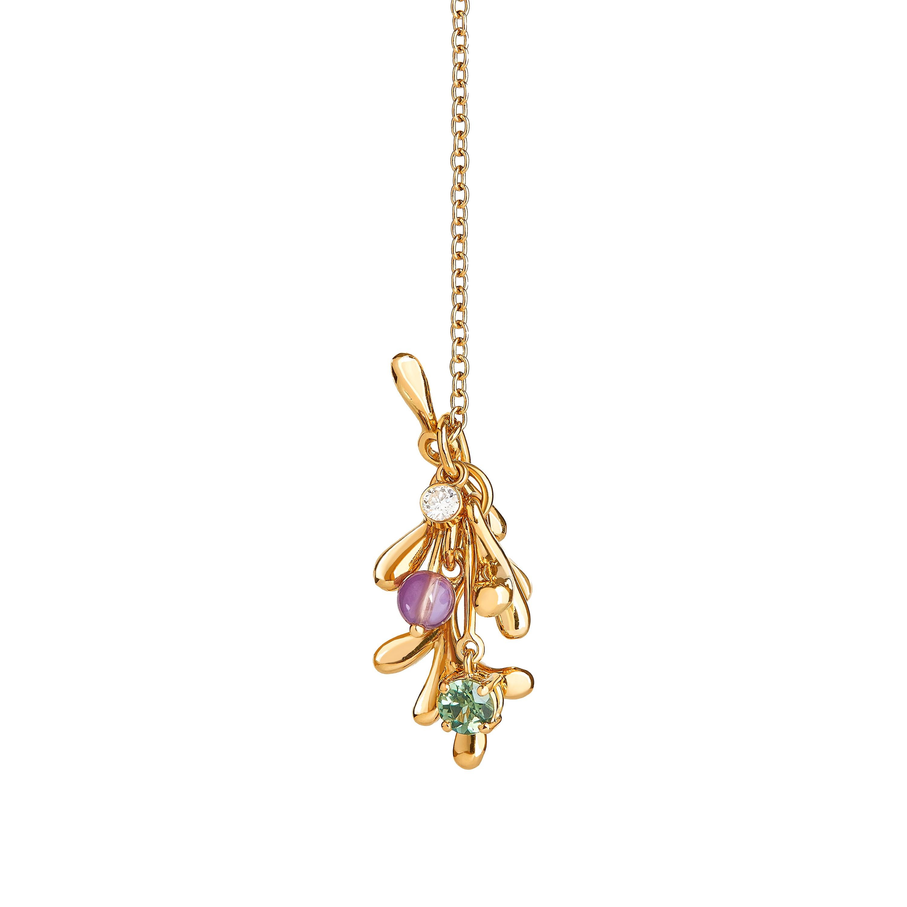 Nathalie Jean Contemporary Diamond Tourmaline Amethyst Gold Pendant Necklace For Sale 2