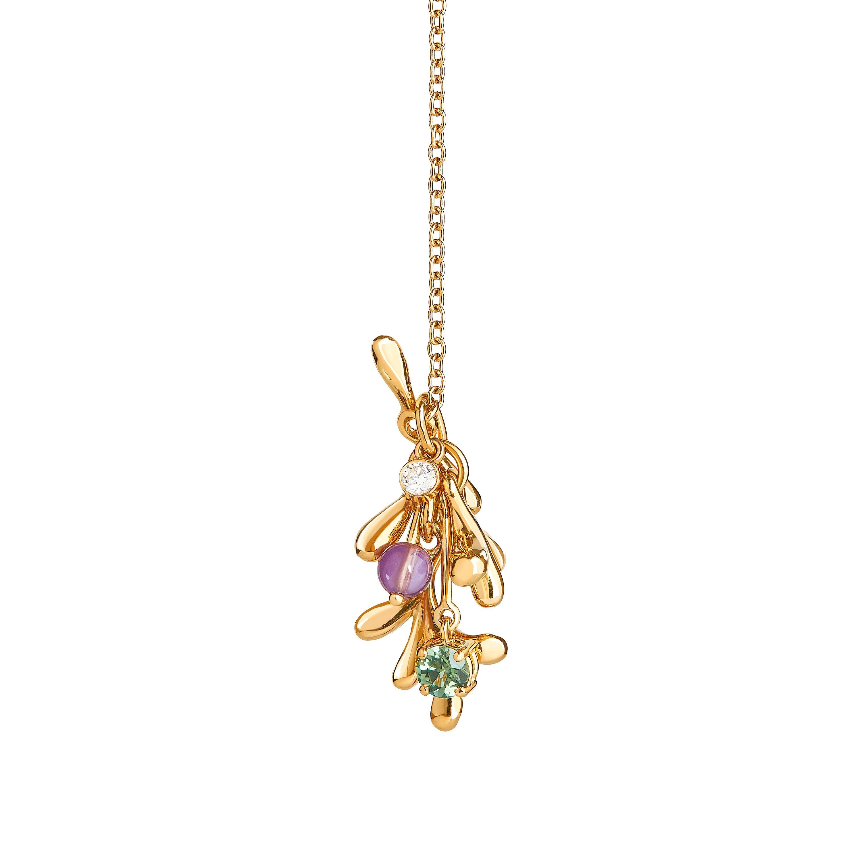 Nathalie Jean Natural Style Diamond Tourmaline Amethyst Gold Pendant Necklace For Sale 1