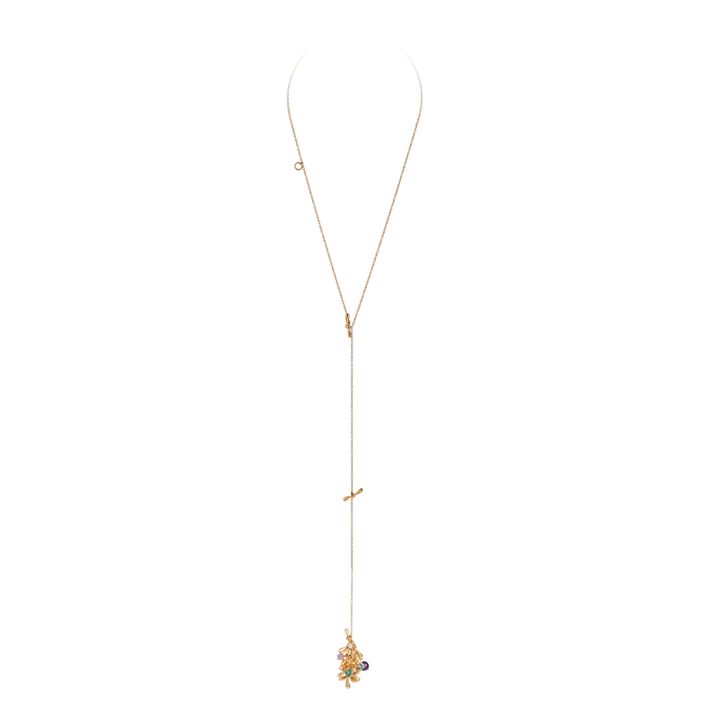 Nathalie Jean Contemporary Diamond Tourmaline Amethyst Gold Pendant Necklace For Sale 3
