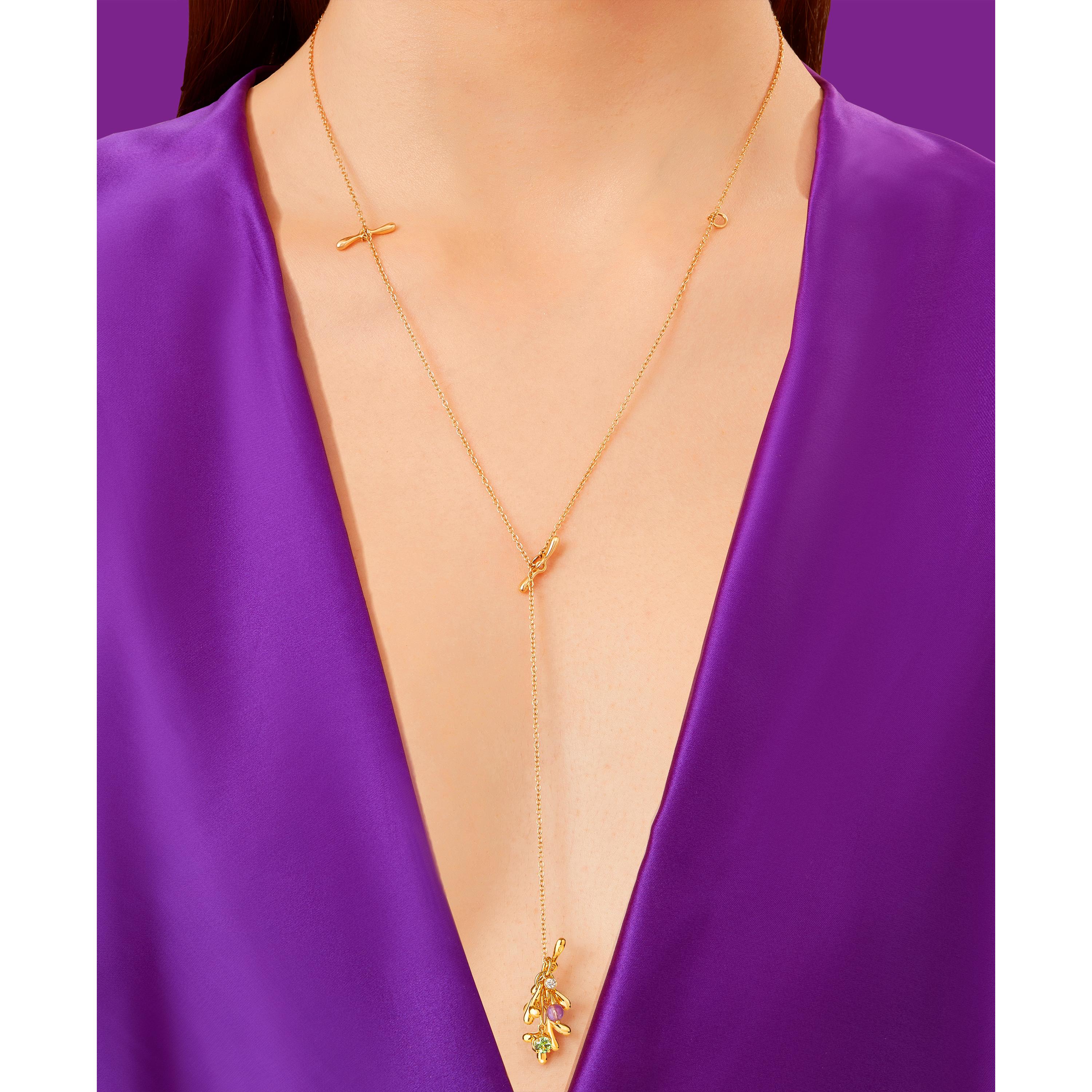 Nathalie Jean Natural Style Diamond Tourmaline Amethyst Gold Pendant Necklace For Sale 2