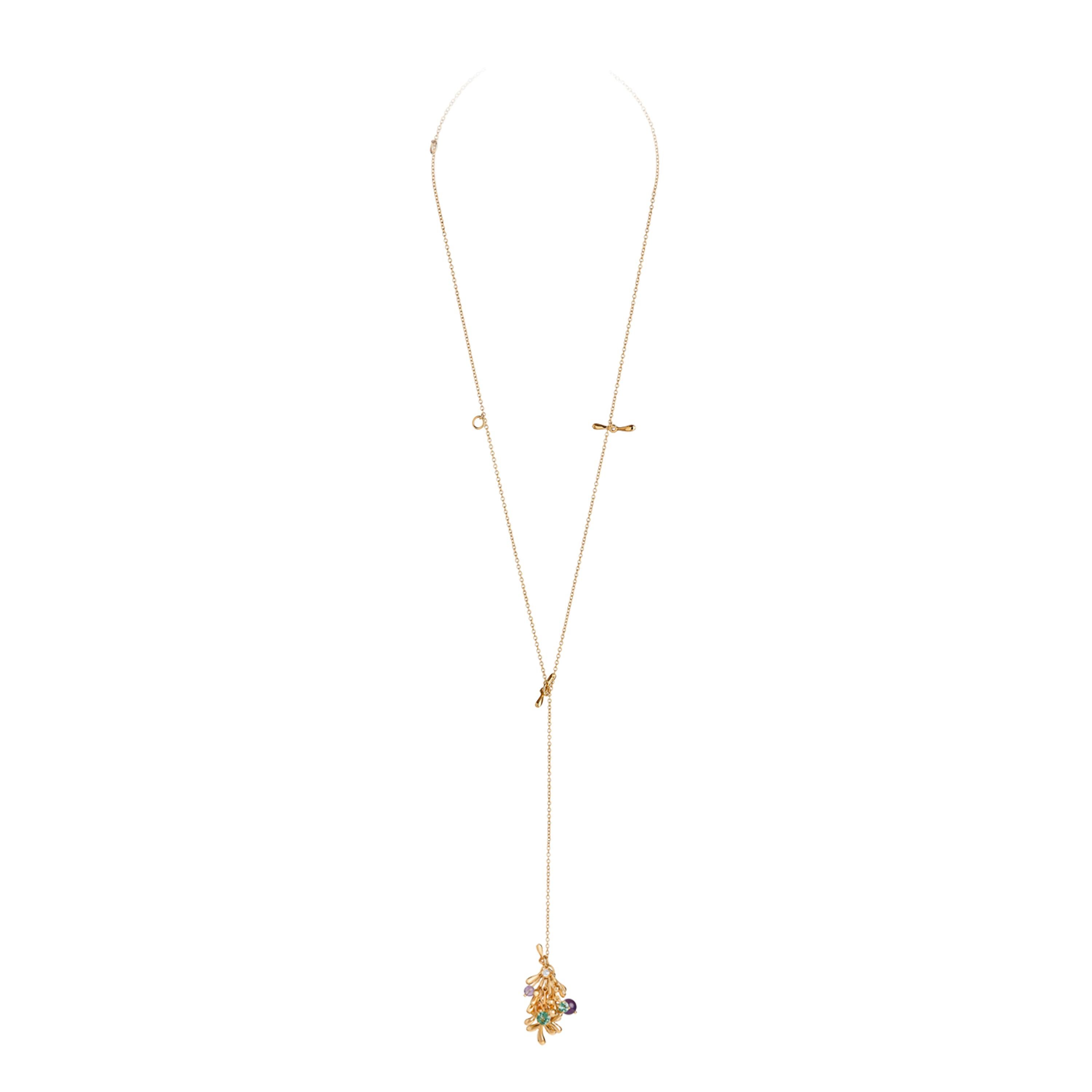 Nathalie Jean Contemporary Diamond Tourmaline Amethyst Gold Pendant Necklace For Sale 4