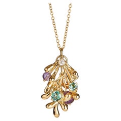 Nathalie Jean Contemporary Diamond Tourmaline Amethyst Gold Pendant Necklace