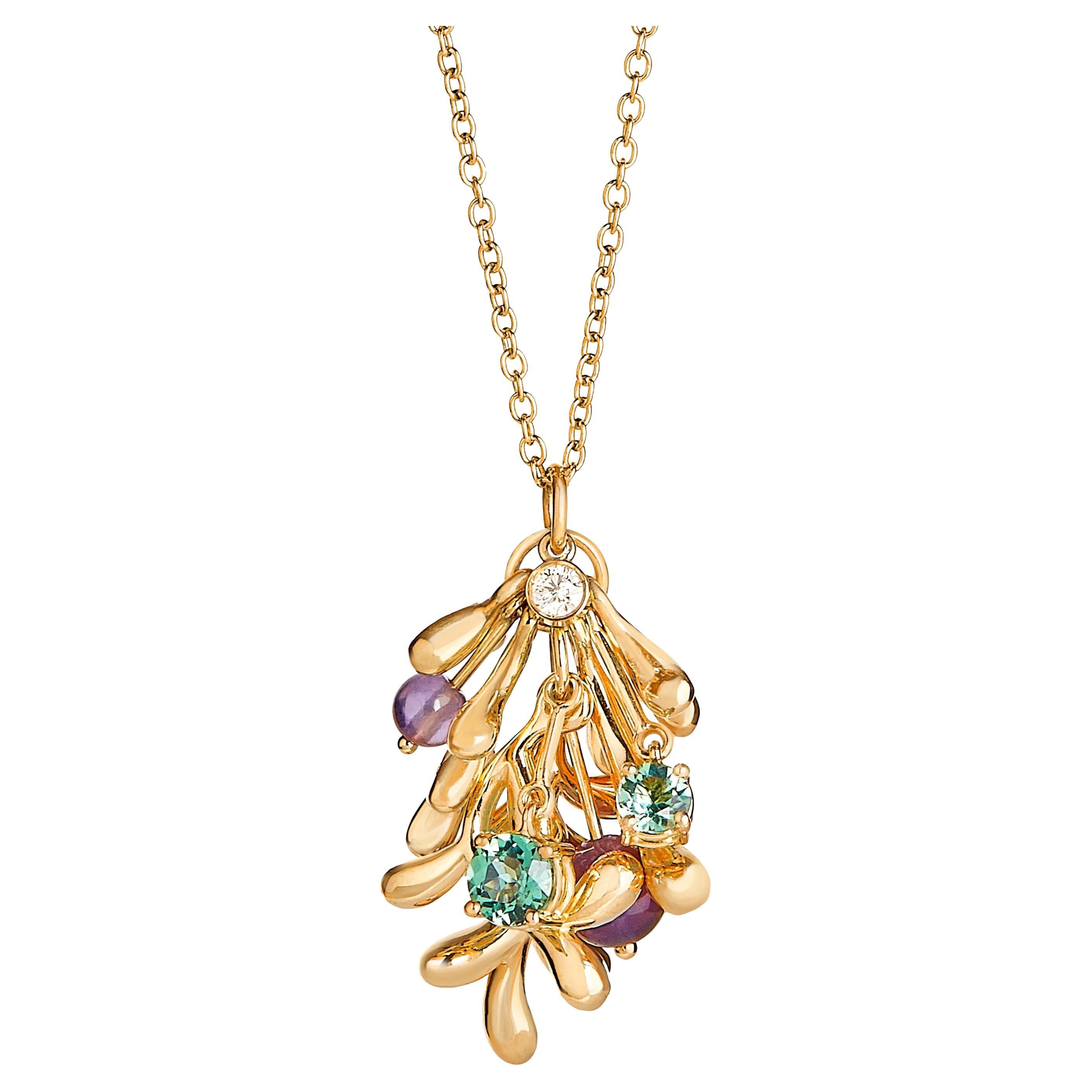 Nathalie Jean Contemporary Diamond Tourmaline Amethyst Gold Pendant Necklace